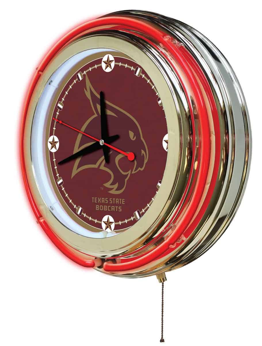 Texas State University 15-Inch Neon Logo Clock in Chrome 2 Texas State University 15-Inch Neon Logo Clock in Chrome - Image 2