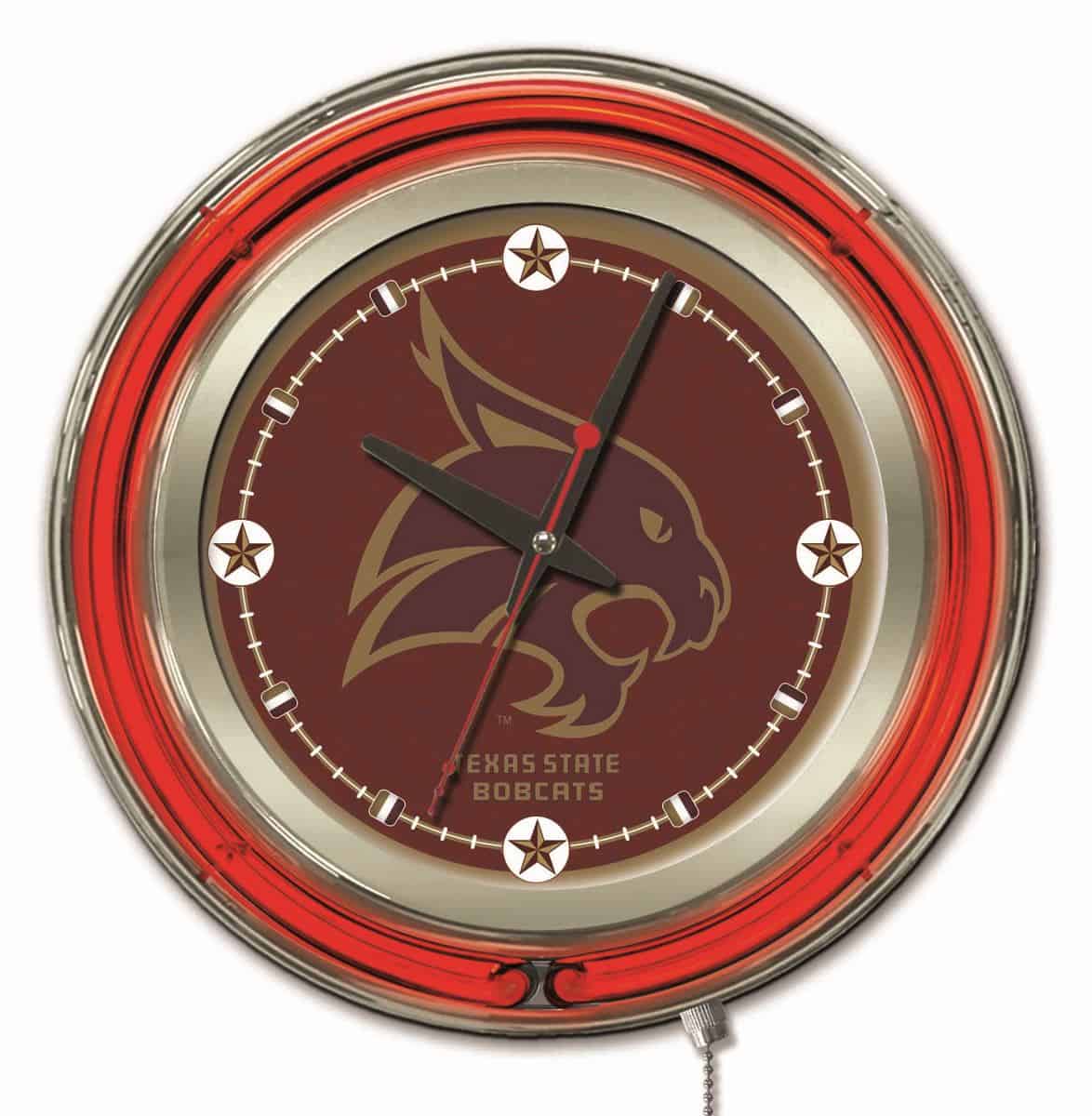 Texas State University 15-Inch Neon Logo Clock in Chrome 1 Texas State University 15-Inch Neon Logo Clock in Chrome