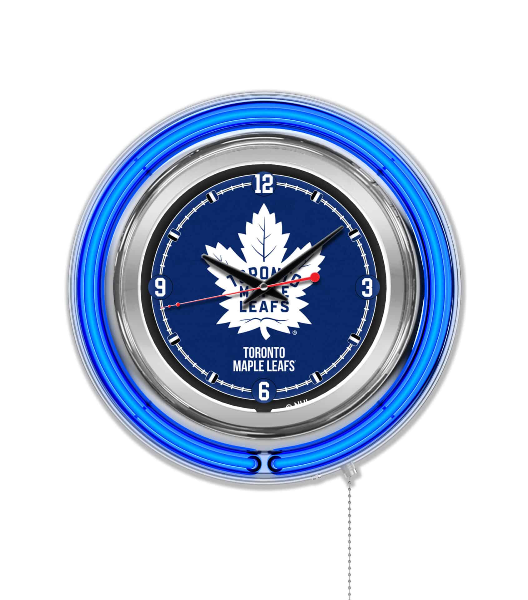 Toronto Maple Leafs 15-Inch Neon Logo Clock in Chrome 1 Toronto Maple Leafs 15-Inch Neon Logo Clock in Chrome