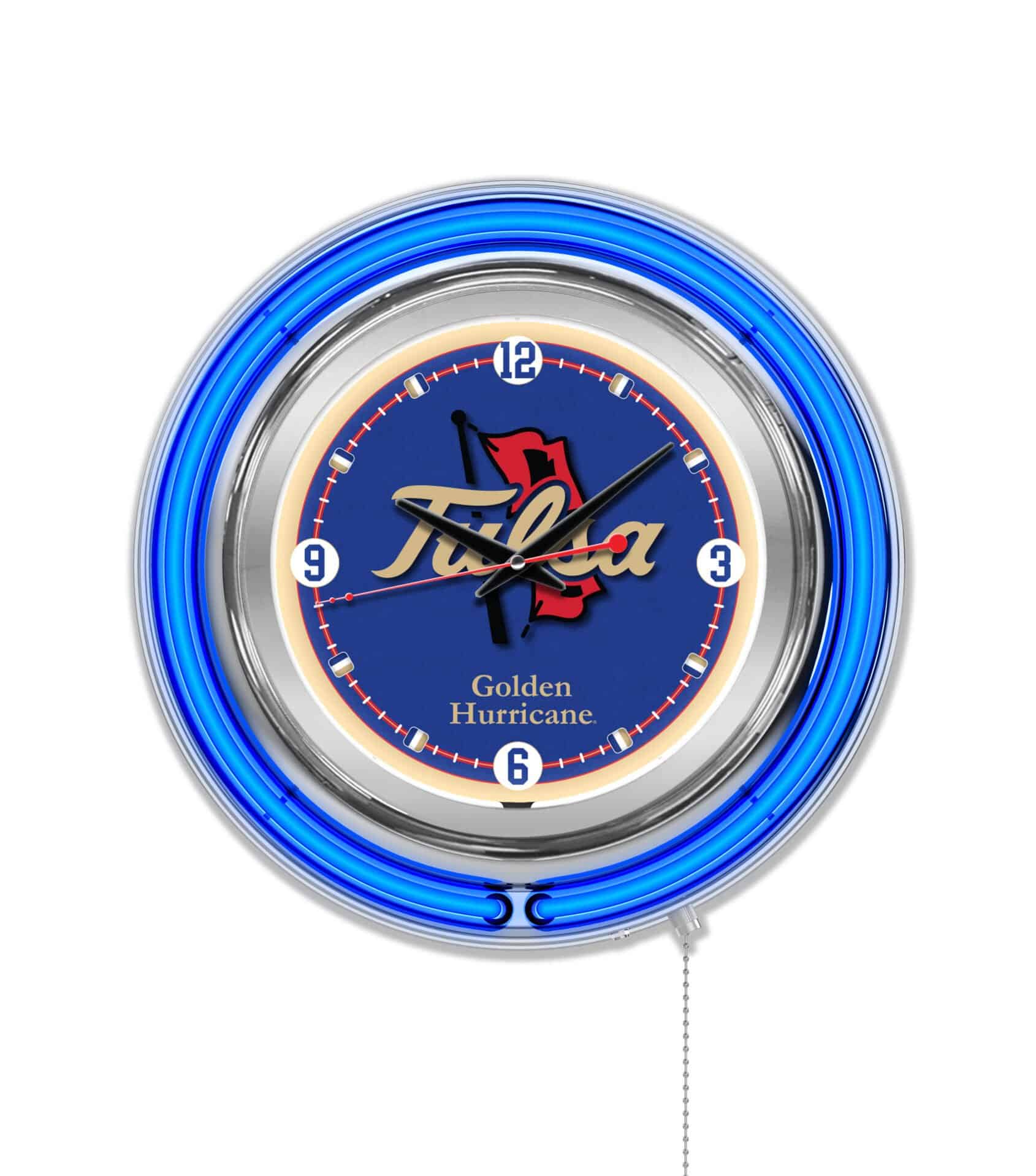 University of Tulsa 15-Inch Neon Logo Clock in Chrome 1 University of Tulsa 15-Inch Neon Logo Clock in Chrome