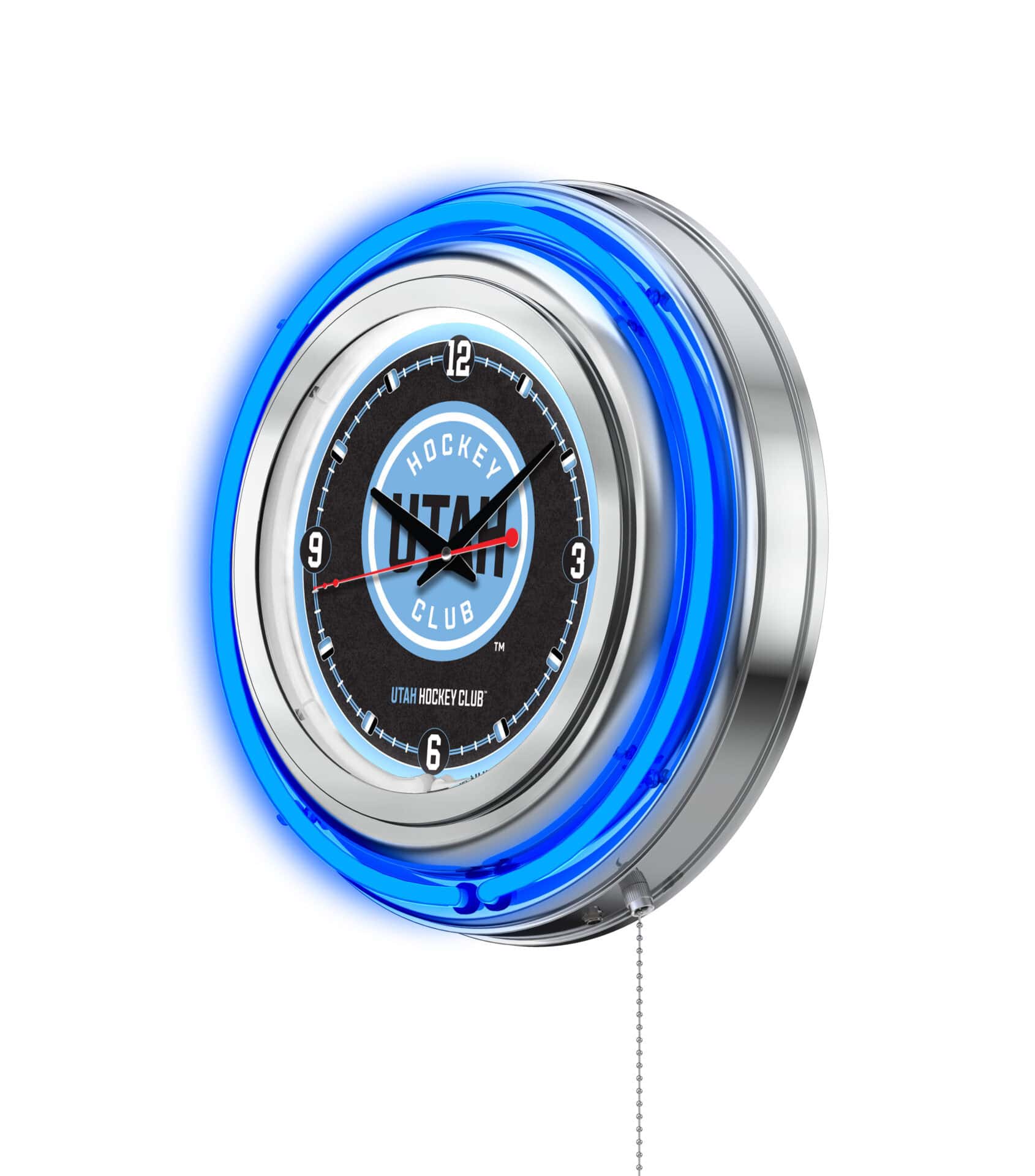 Utah Hockey Club 15-Inch Neon Logo Clock in Chrome 2 Utah Hockey Club 15-Inch Neon Logo Clock in Chrome - Image 2