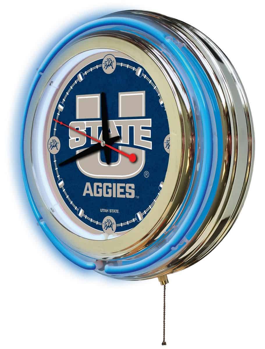Utah State University 15-Inch Neon Logo Clock in Chrome 2 Utah State University 15-Inch Neon Logo Clock in Chrome - Image 2