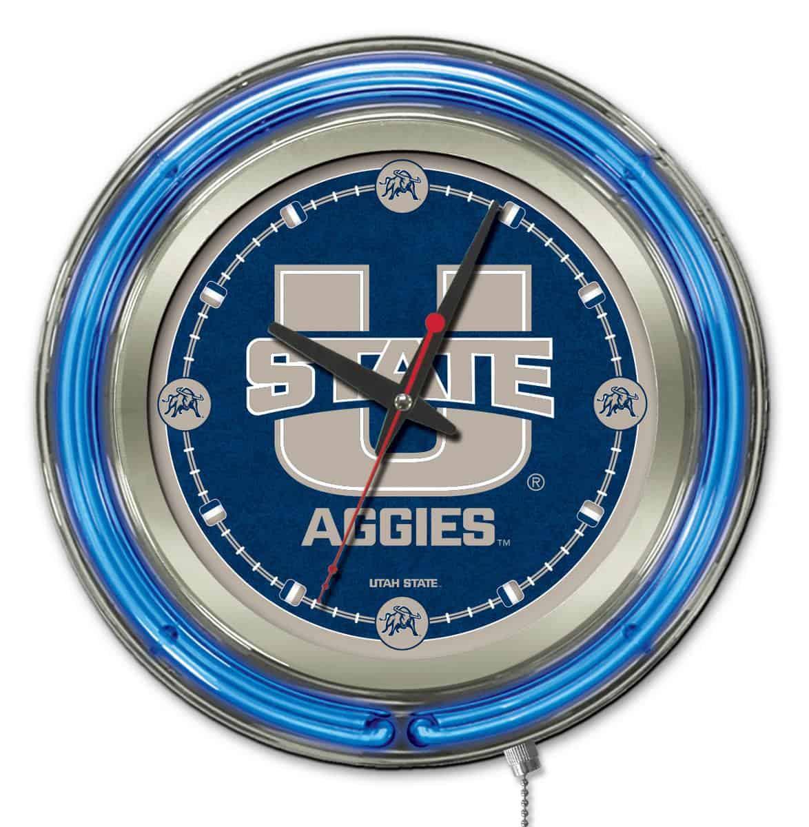 Utah State University 15-Inch Neon Logo Clock in Chrome 1 Utah State University 15-Inch Neon Logo Clock in Chrome