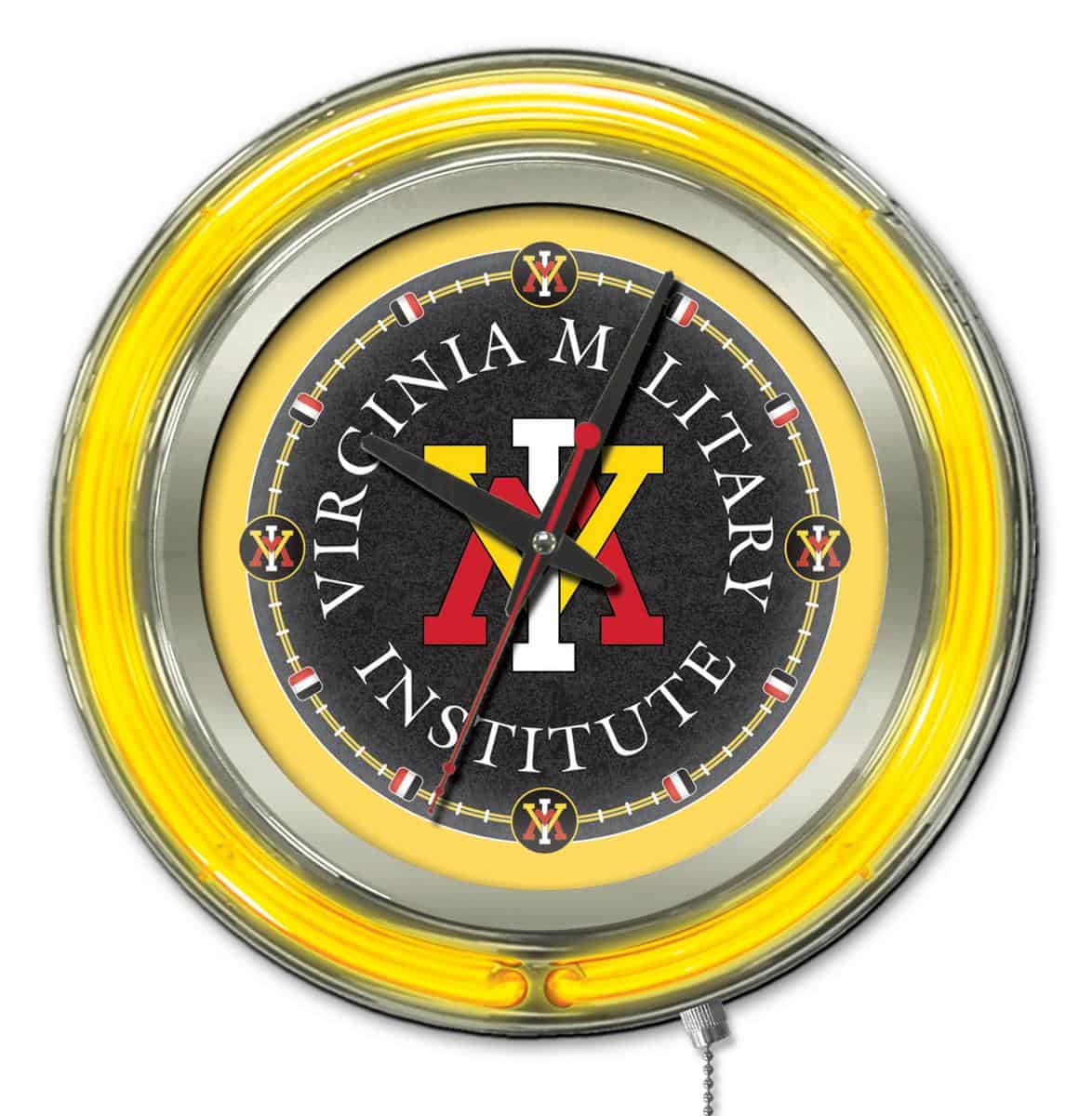 Virginia Military Institute 15-Inch Neon Logo Clock in Chrome 1 Virginia Military Institute 15-Inch Neon Logo Clock in Chrome