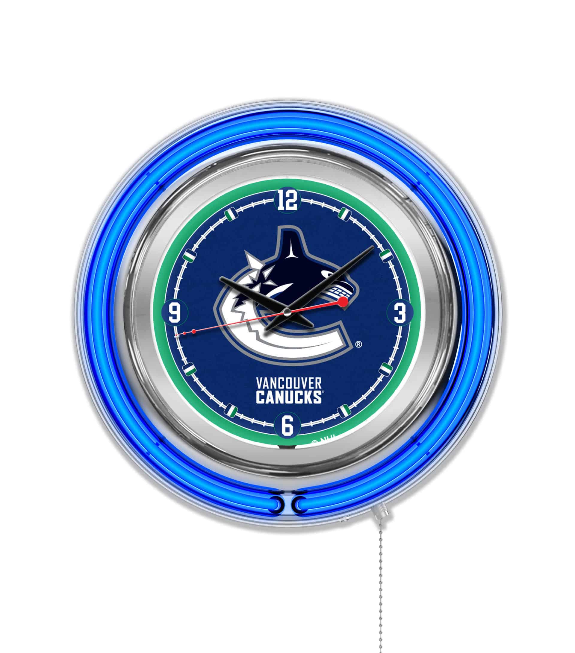 Vancouver Canucks 15-Inch Neon Logo Clock in Chrome 6 Vancouver Canucks 15-Inch Neon Logo Clock in Chrome