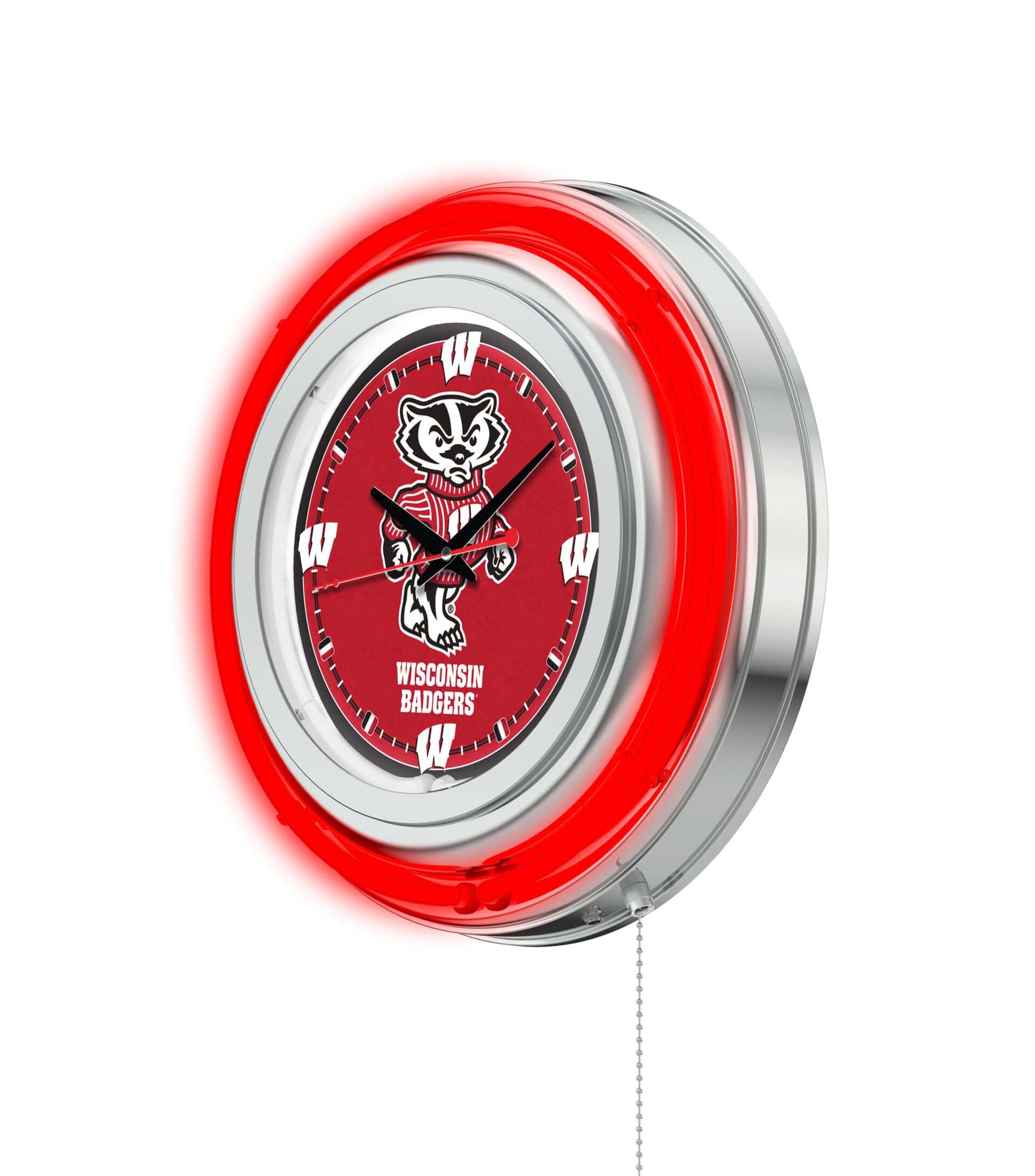 University of Wisconsin (Badger) 15-Inch Neon Logo Clock in Chrome 7 University of Wisconsin (Badger) 15-Inch Neon Logo Clock in Chrome