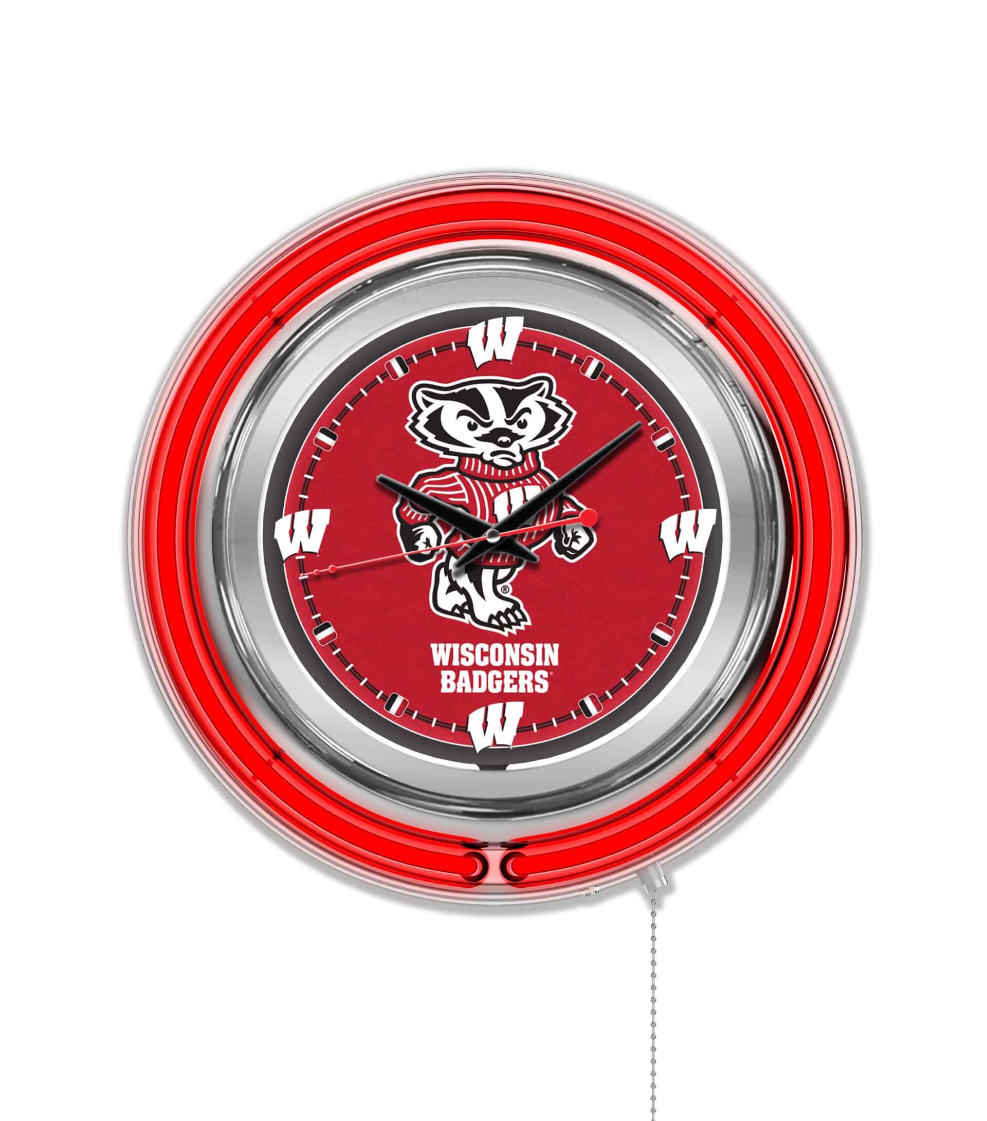 University of Wisconsin (Badger) 15-Inch Neon Logo Clock in Chrome 6 University of Wisconsin (Badger) 15-Inch Neon Logo Clock in Chrome