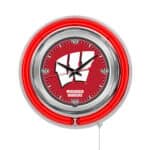 University of Wisconsin (W) 15-Inch Neon Logo Clock in Chrome