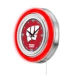 University of Wisconsin (W) 15-Inch Neon Logo Clock in Chrome