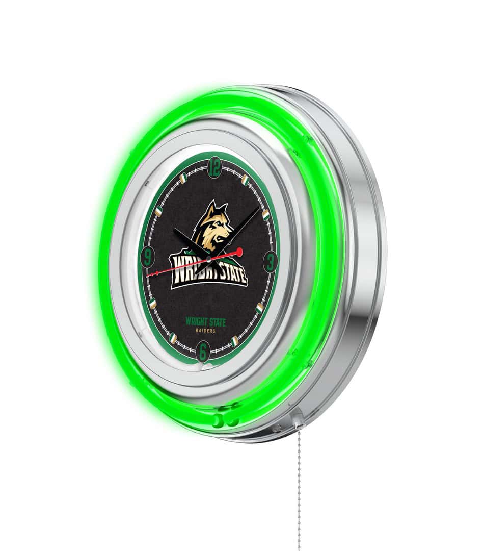 Wright State University 15-Inch Neon Logo Clock in Chrome 2 Wright State University 15-Inch Neon Logo Clock in Chrome - Image 2