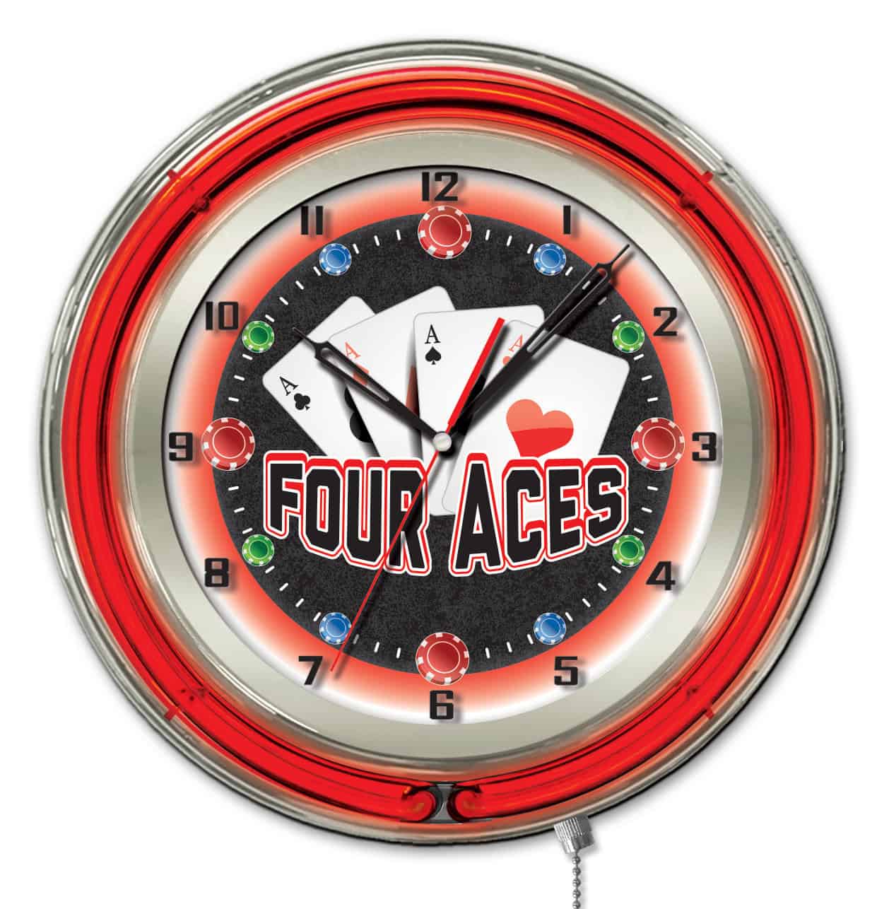 4 Aces 19-Inch Neon Logo Clock in Chrome 1 4 Aces 19-Inch Neon Logo Clock in Chrome