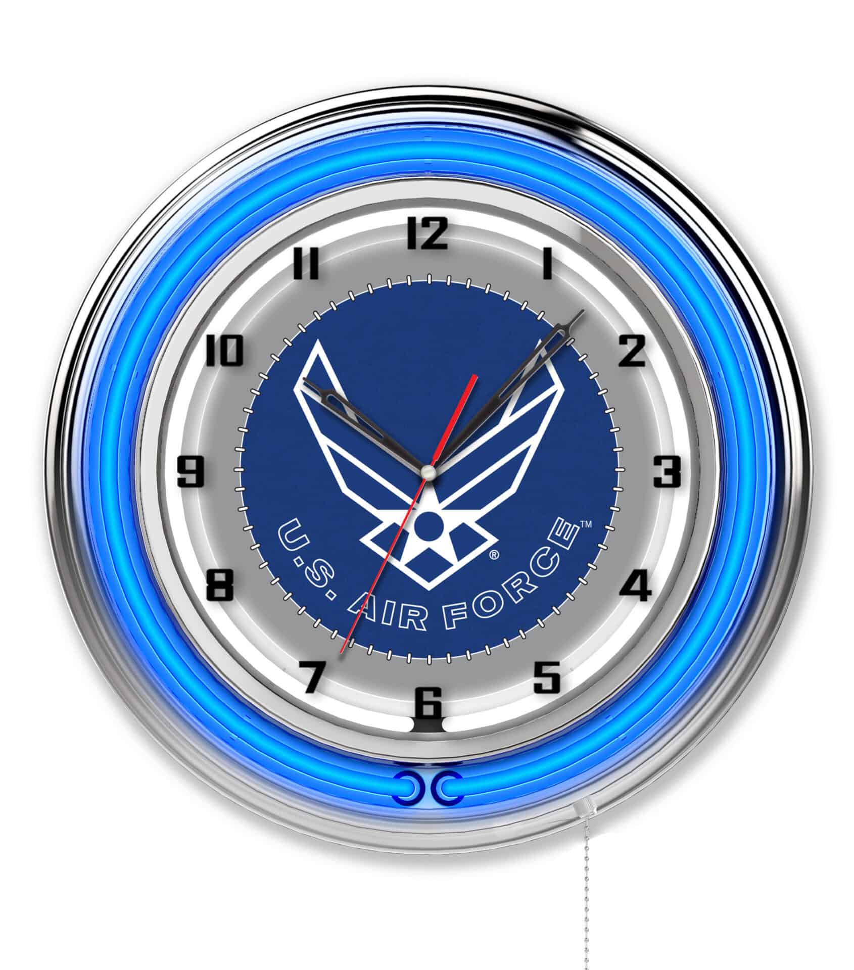 United States Air Force 19-Inch Neon Logo Clock in Chrome 1 United States Air Force 19-Inch Neon Logo Clock in Chrome