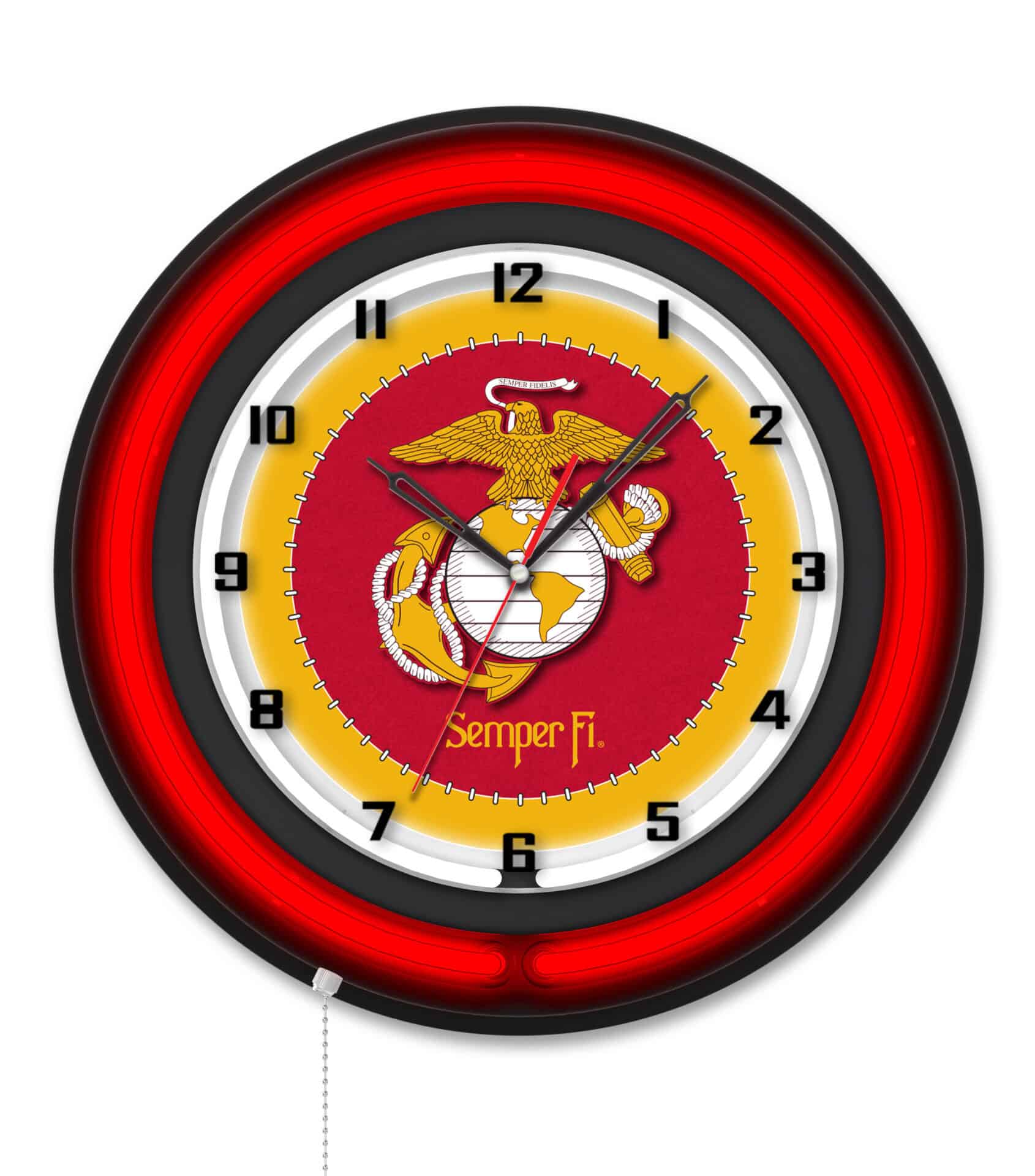 United States Marine Corps (Red/Yellow) 19-Inch Double Neon Wall Clock in Black 1 United States Marine Corps (Red/Yellow) 19-Inch Double Neon Wall Clock in Black