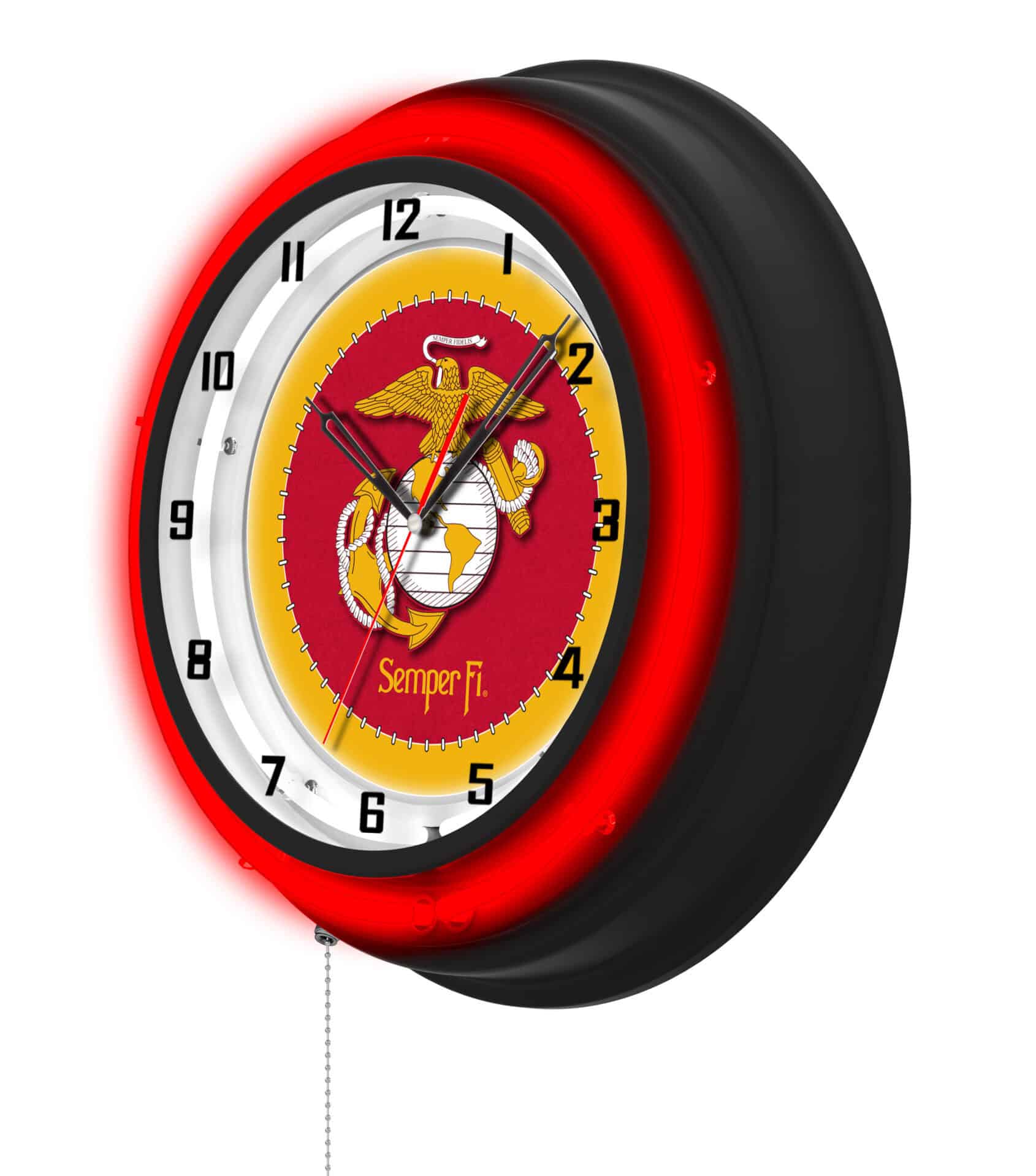 United States Marine Corps (Red/Yellow) 19-Inch Double Neon Wall Clock in Black 2 United States Marine Corps (Red/Yellow) 19-Inch Double Neon Wall Clock in Black - Image 2