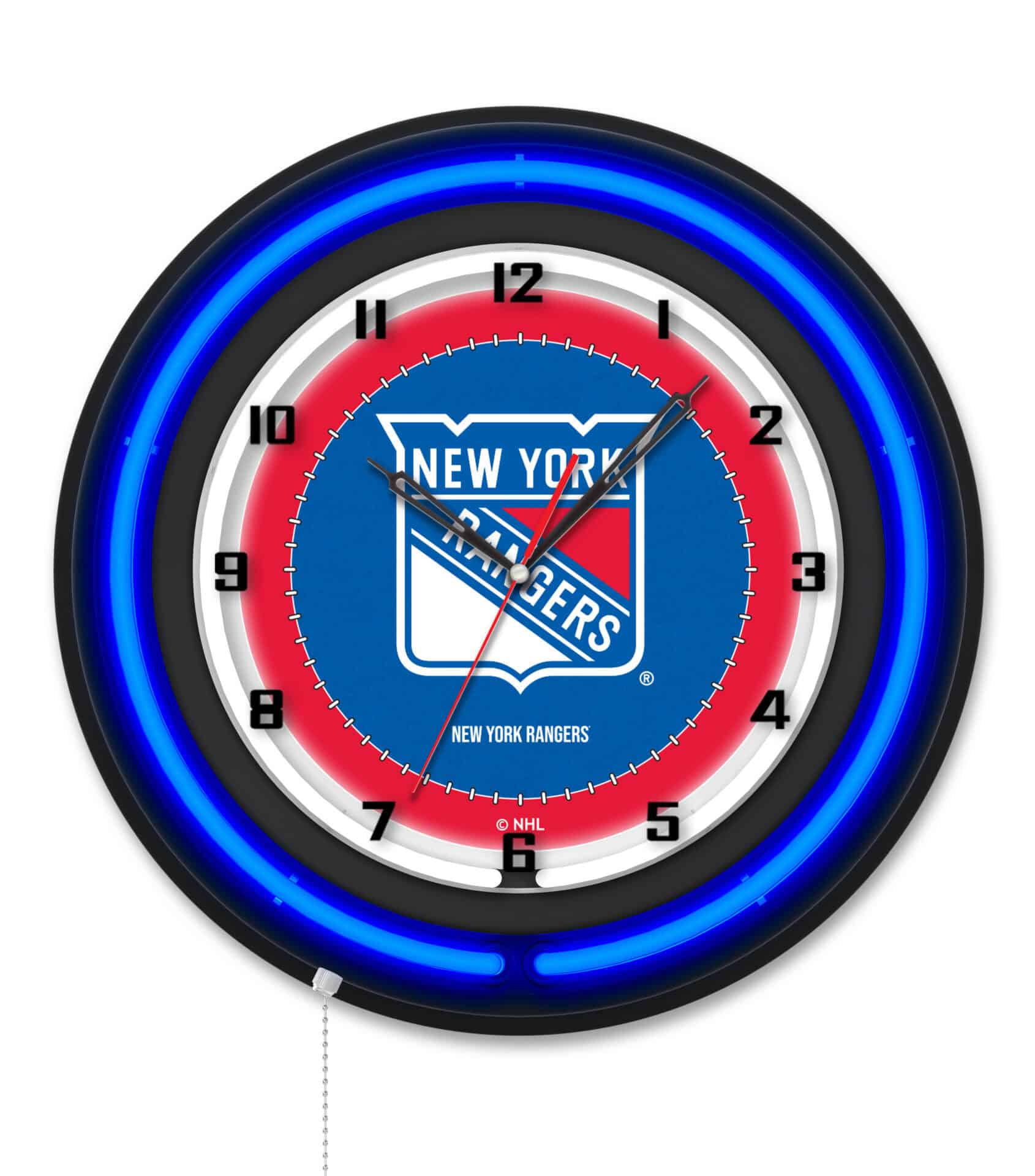 New York Rangers 19-Inch Double Neon Wall Clock in Black 1 New York Rangers 19-Inch Double Neon Wall Clock in Black