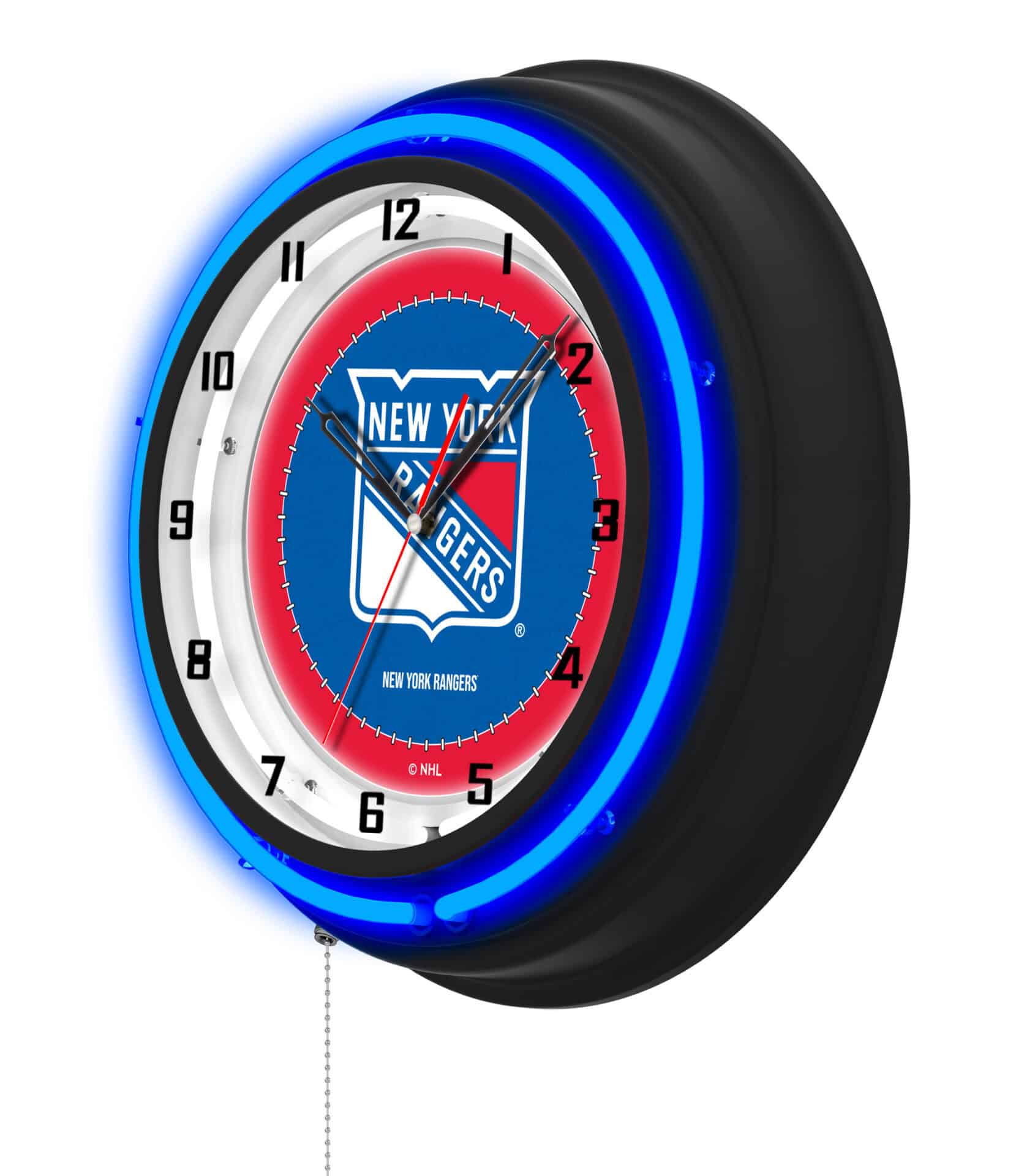 New York Rangers 19-Inch Double Neon Wall Clock in Black 2 New York Rangers 19-Inch Double Neon Wall Clock in Black - Image 2