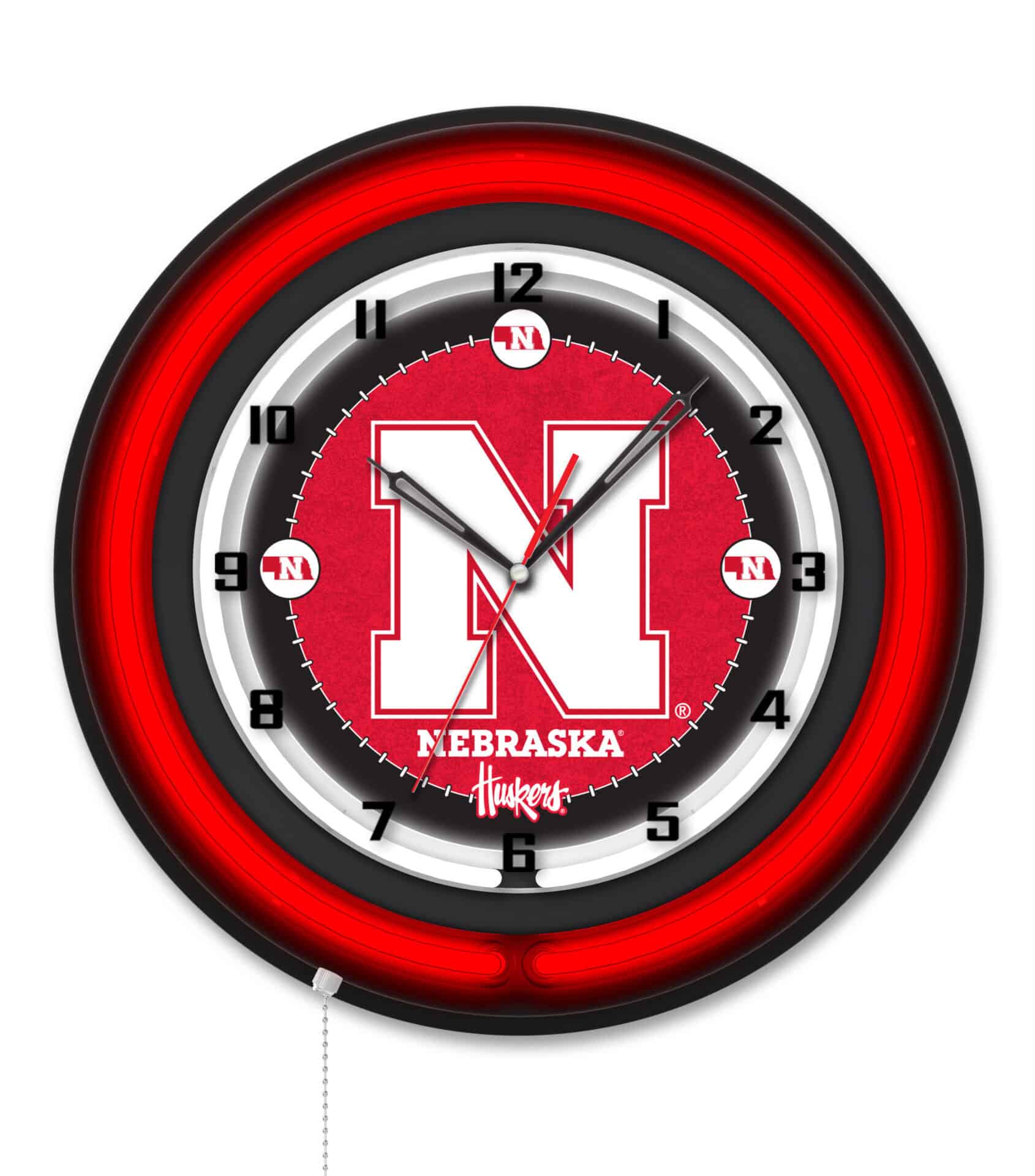 University of Nebraska 19-Inch Neon Logo Clock in Black 1 University of Nebraska 19-Inch Neon Logo Clock in Black