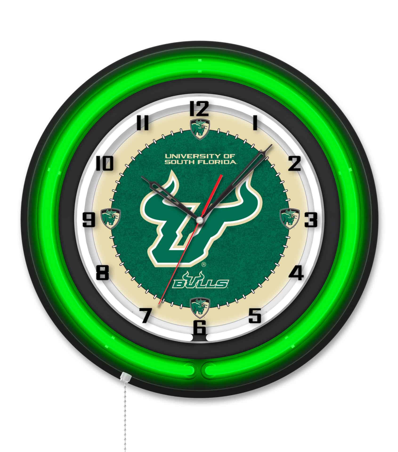 University of South Florida 19-Inch Neon Logo Clock in Black 1 University of South Florida 19-Inch Neon Logo Clock in Black