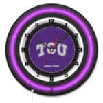 Texas Christian University 19-Inch Neon Logo Clock in Black