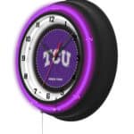 Texas Christian University 19-Inch Neon Logo Clock in Black