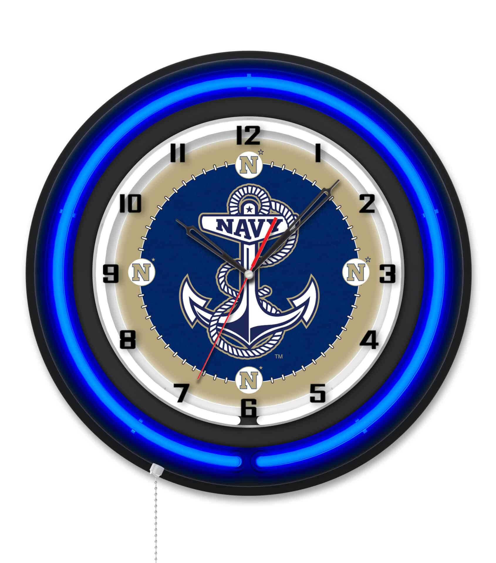 US Naval Academy 19-Inch Neon Logo Clock in Black 1 US Naval Academy 19-Inch Neon Logo Clock in Black