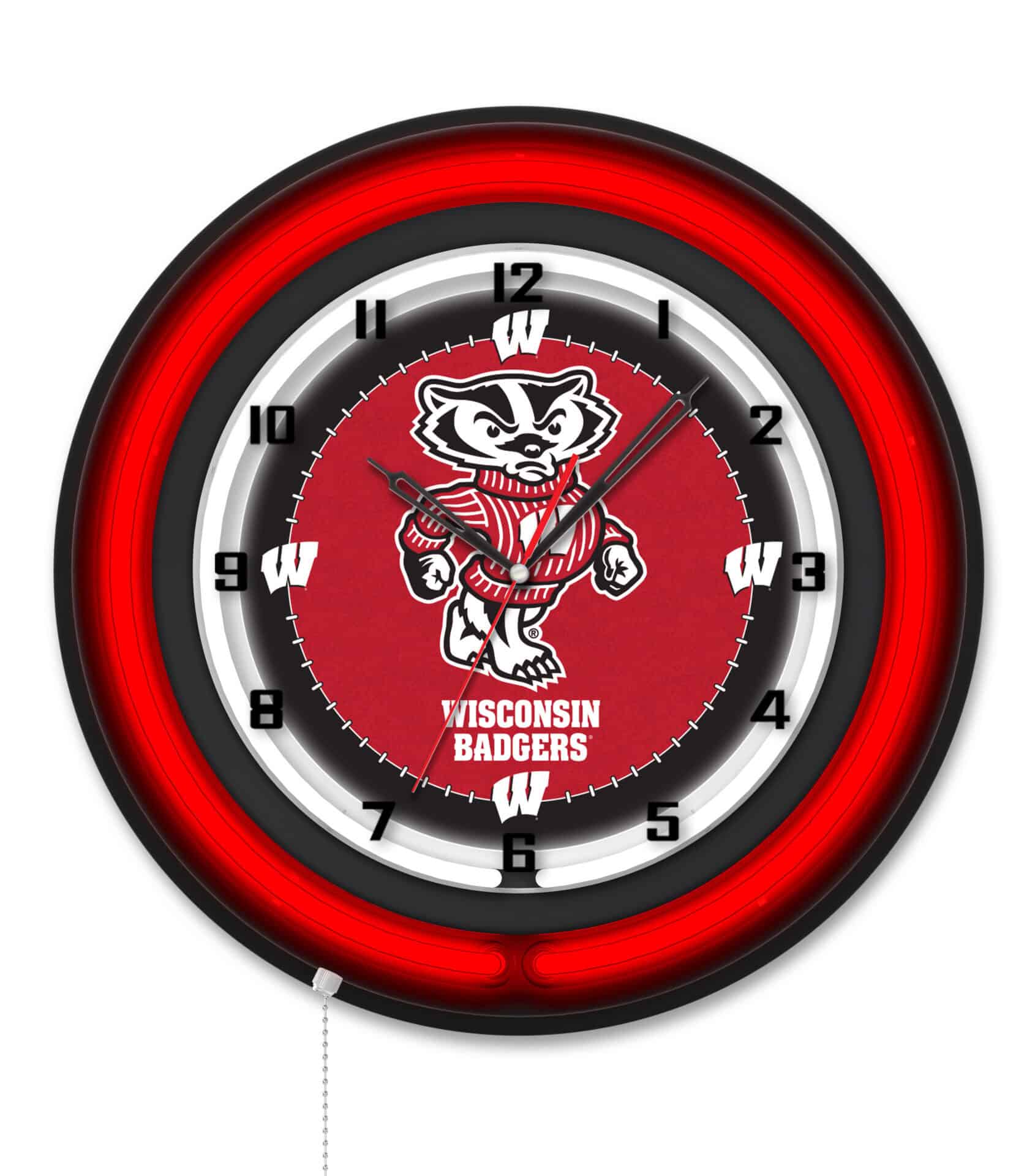 University of Wisconsin (Badger) 19-Inch Neon Logo Clock in Black 1 University of Wisconsin (Badger) 19-Inch Neon Logo Clock in Black