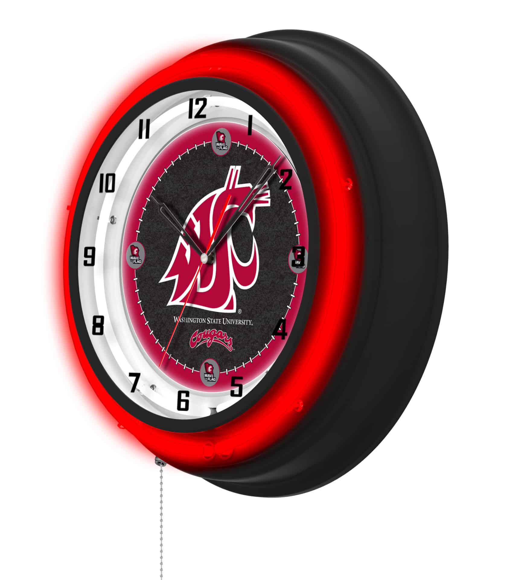 Washington State University 19-Inch Neon Logo Clock in Black 2 Washington State University 19-Inch Neon Logo Clock in Black - Image 2