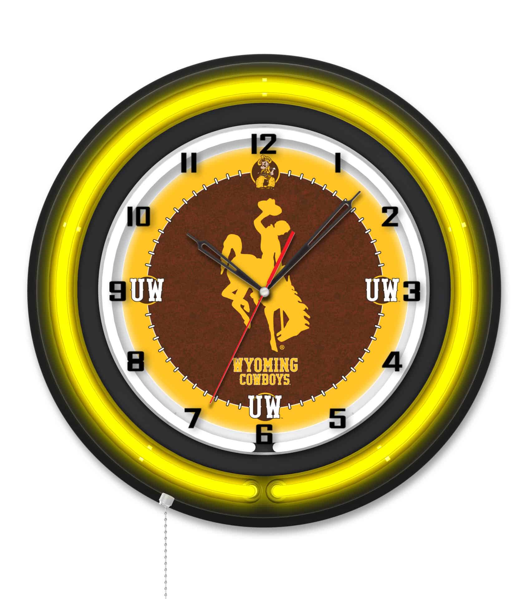 University of Wyoming 19-Inch Neon Logo Clock in Black 1 University of Wyoming 19-Inch Neon Logo Clock in Black