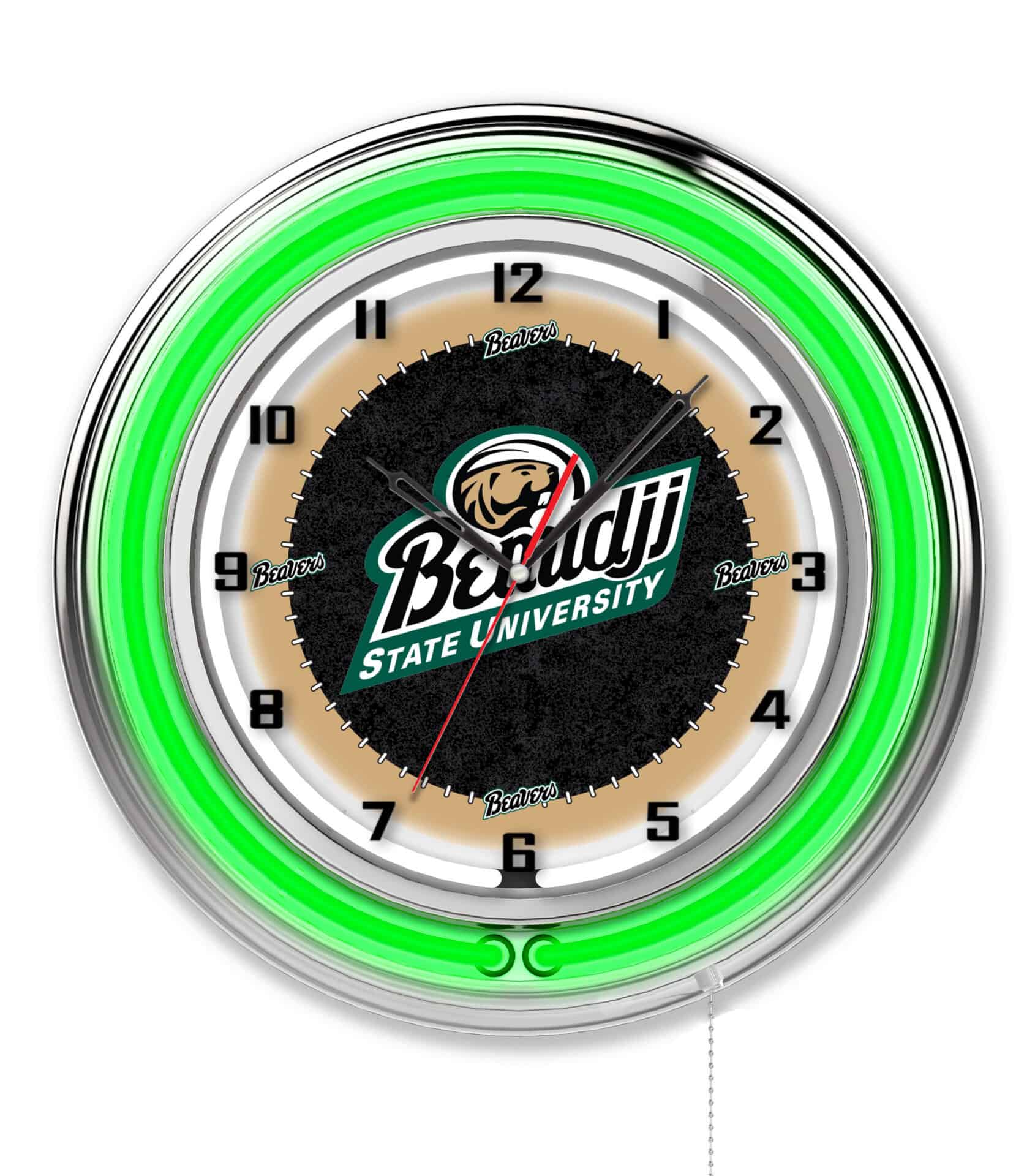 Bemidji State University 19-Inch Neon Logo Clock in Chrome 1 Bemidji State University 19-Inch Neon Logo Clock in Chrome