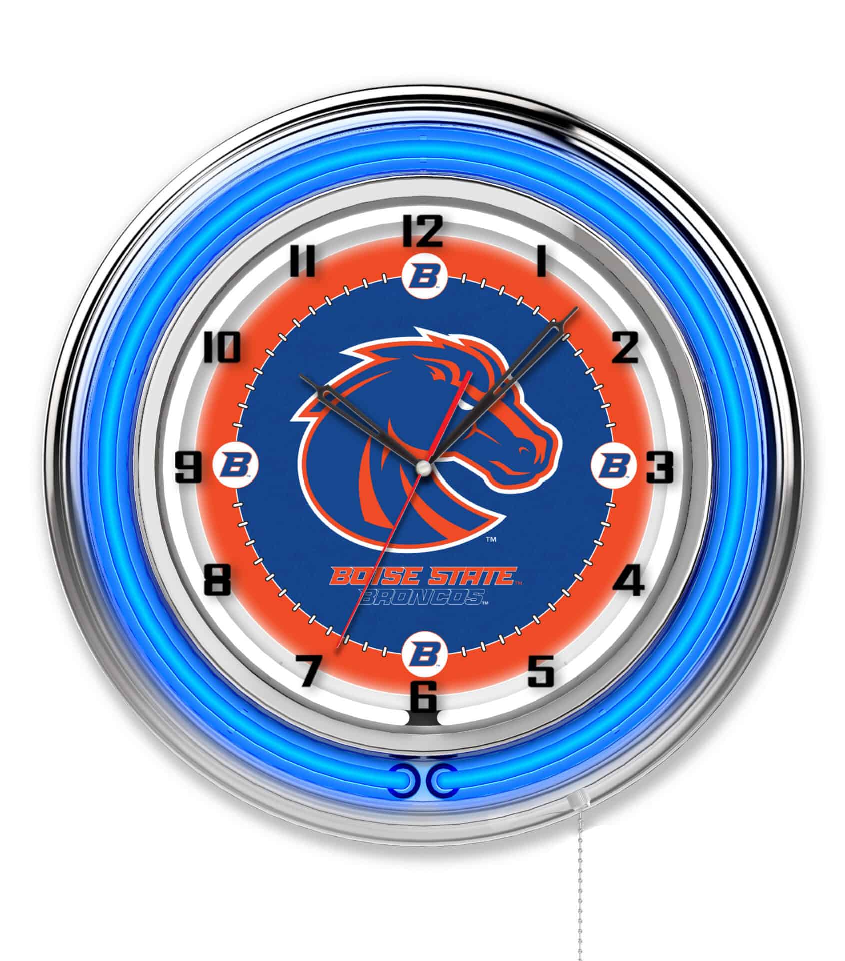Boise State University 19-Inch Neon Logo Clock in Chrome 1 Boise State University 19-Inch Neon Logo Clock in Chrome