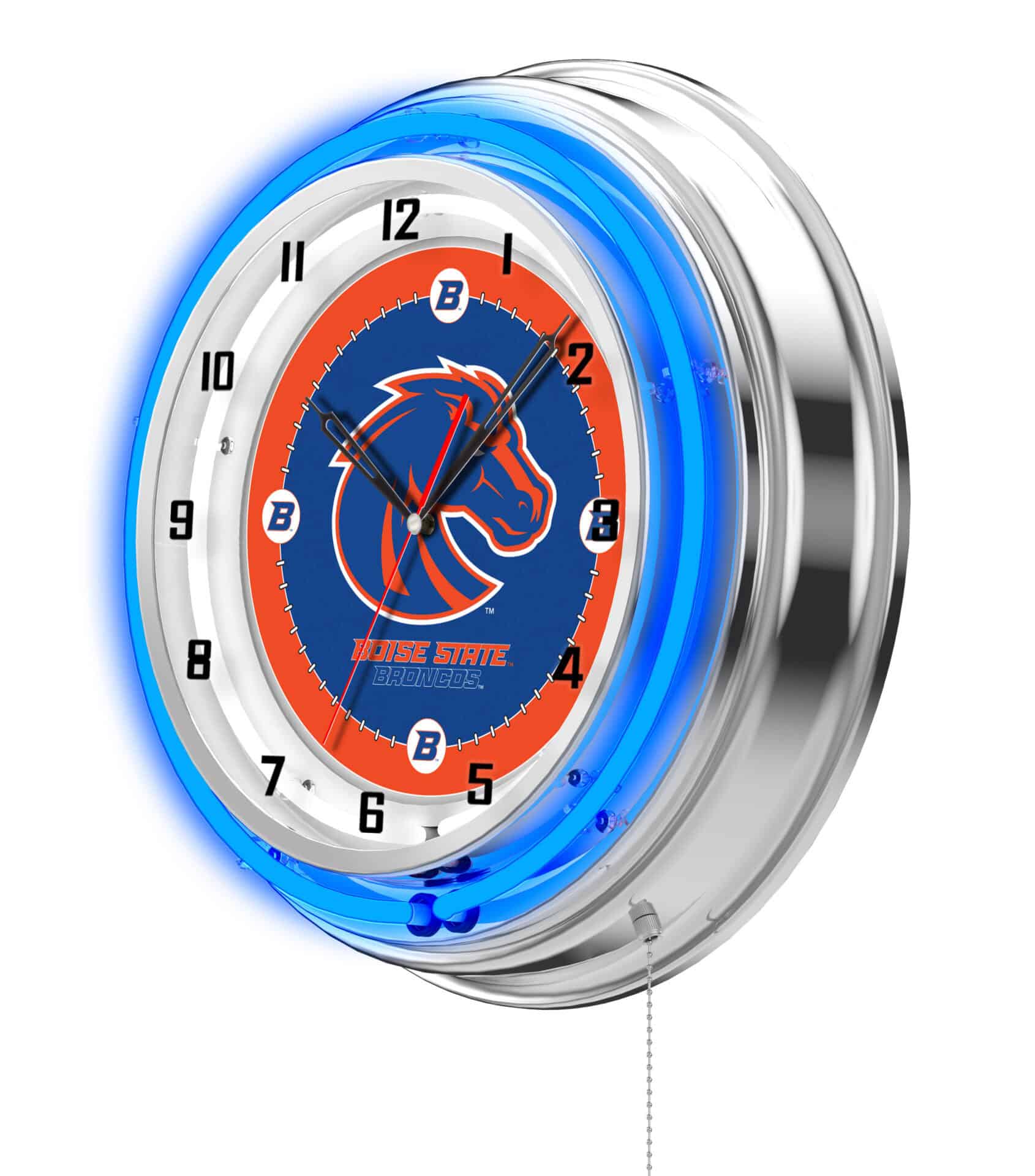 Boise State University 19-Inch Neon Logo Clock in Chrome 2 Boise State University 19-Inch Neon Logo Clock in Chrome - Image 2