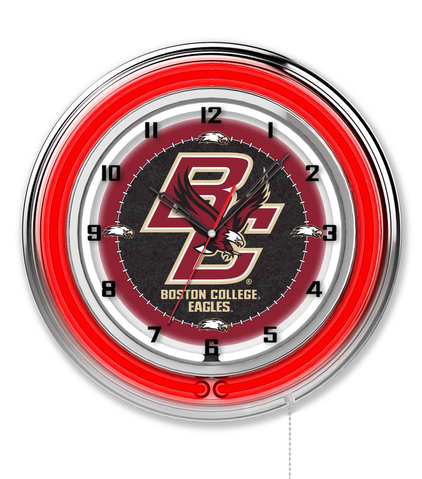 Boston College 19-Inch Neon Logo Clock in Chrome 1 Boston College 19-Inch Neon Logo Clock in Chrome