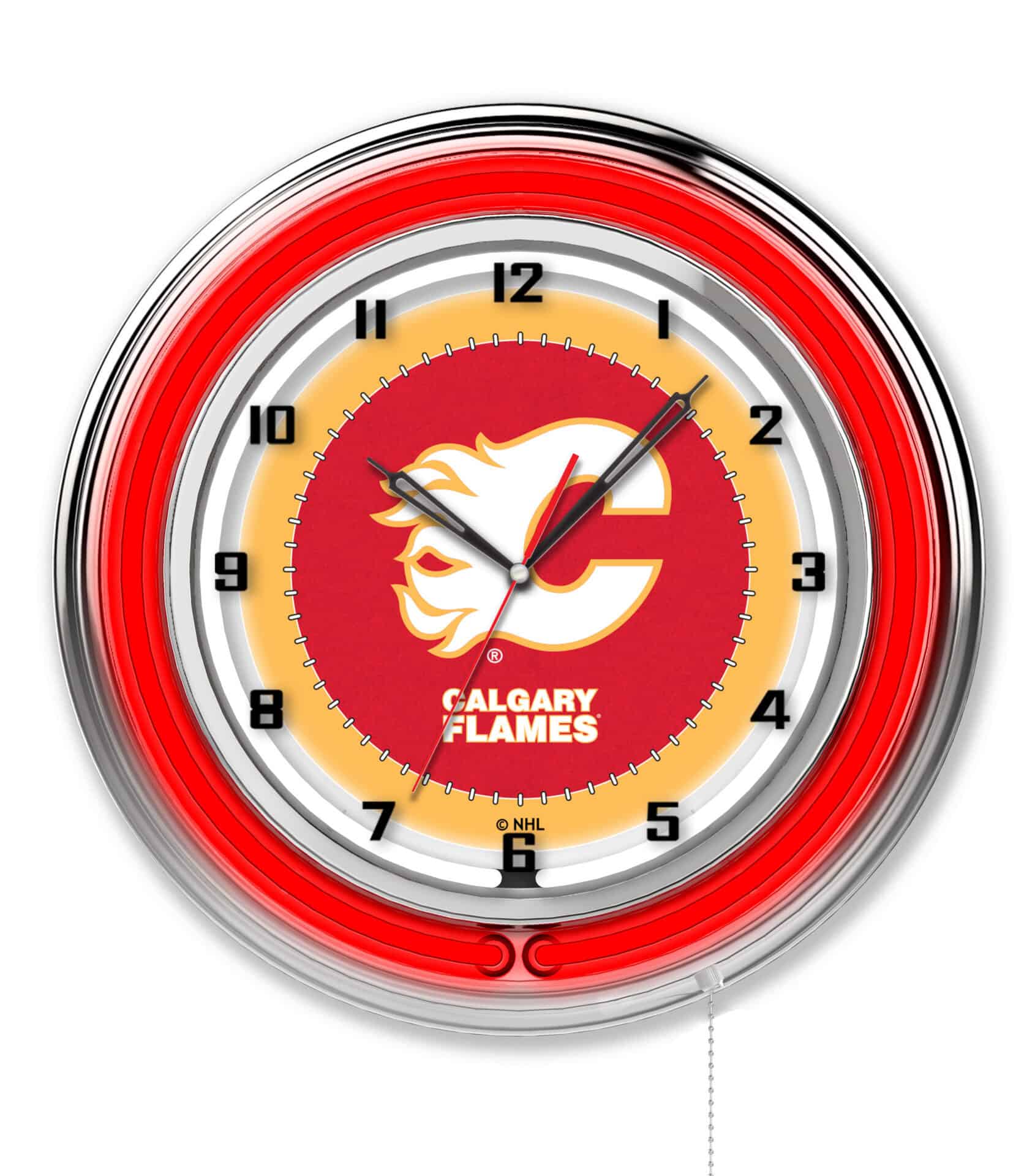 Calgary Flames 19-Inch Neon Logo Clock in Chrome 1 Calgary Flames 19-Inch Neon Logo Clock in Chrome