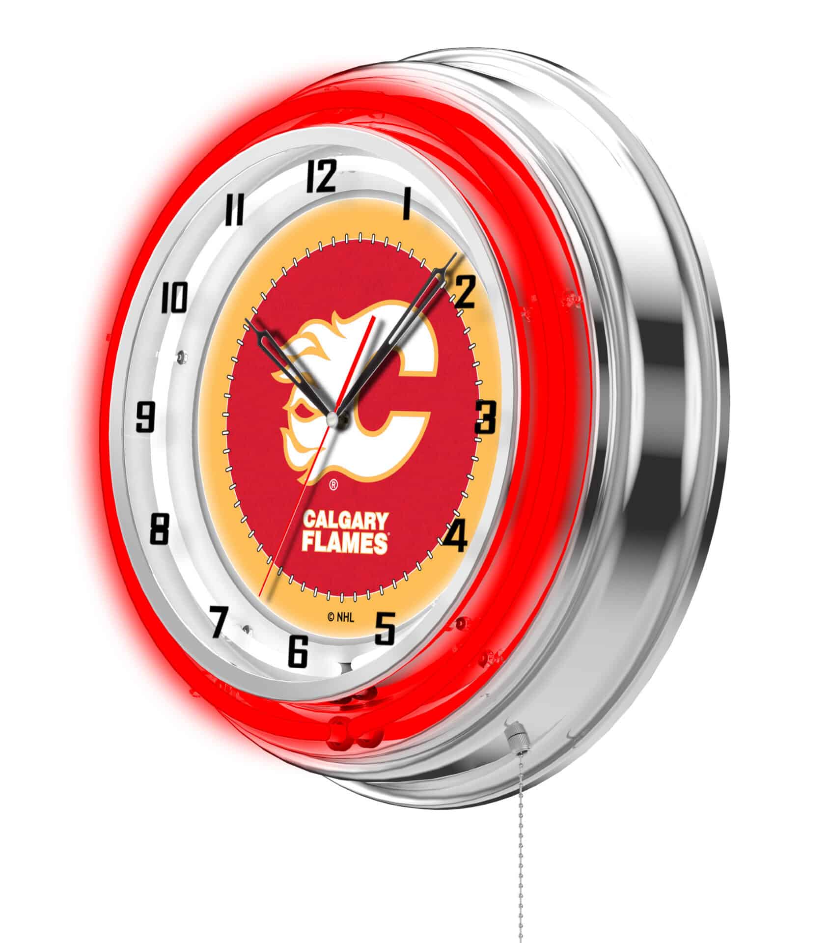 Calgary Flames 19-Inch Neon Logo Clock in Chrome 2 Calgary Flames 19-Inch Neon Logo Clock in Chrome - Image 2