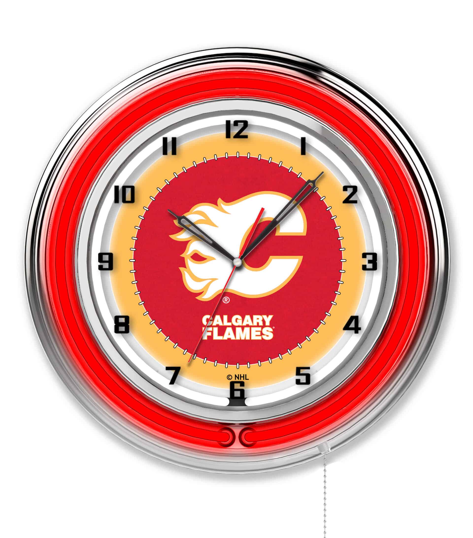 Calgary Flames 19-Inch Neon Logo Clock in Chrome 6 Calgary Flames 19-Inch Neon Logo Clock in Chrome