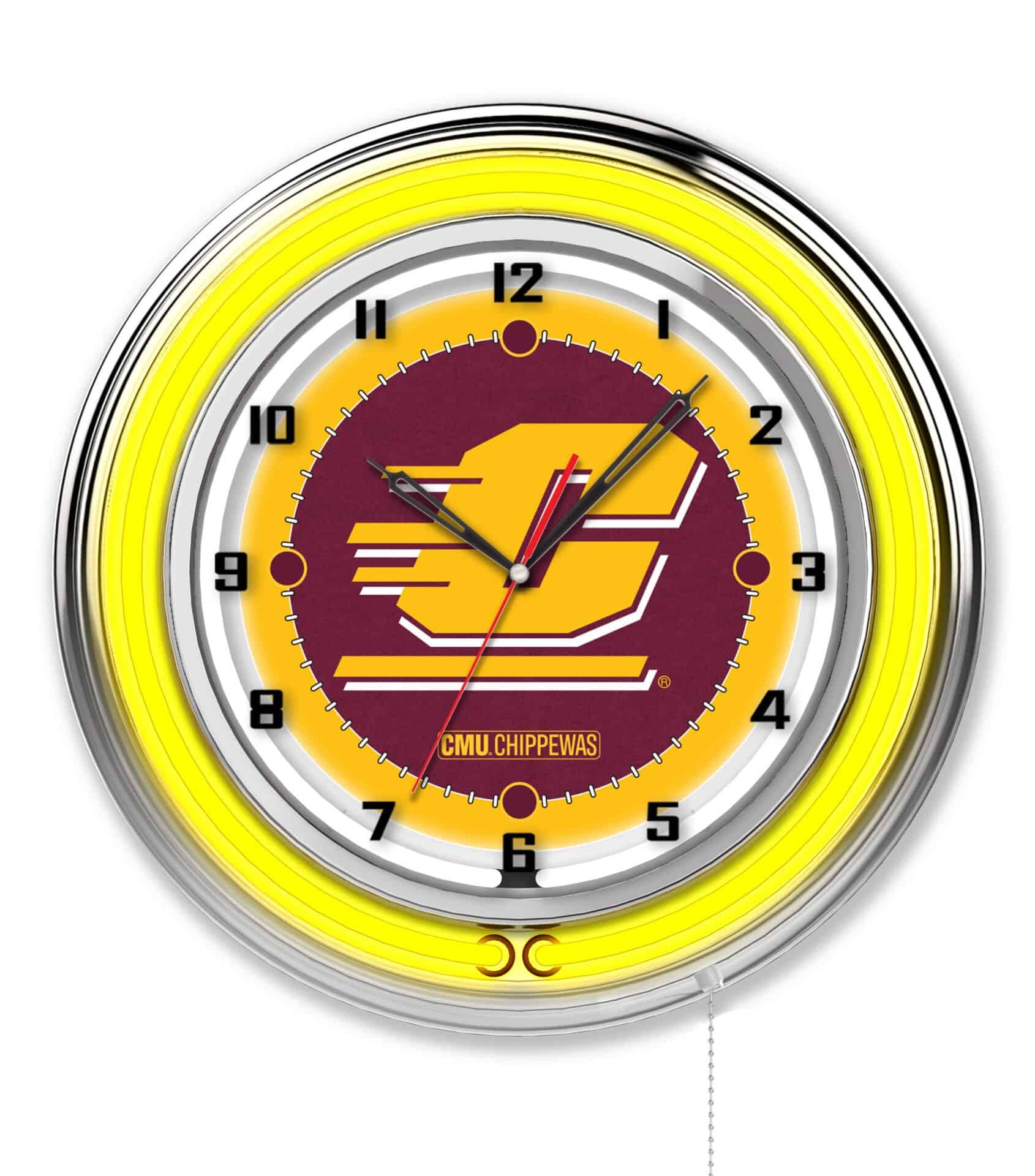 Central Michigan University 19-Inch Neon Logo Clock in Chrome 1 Central Michigan University 19-Inch Neon Logo Clock in Chrome