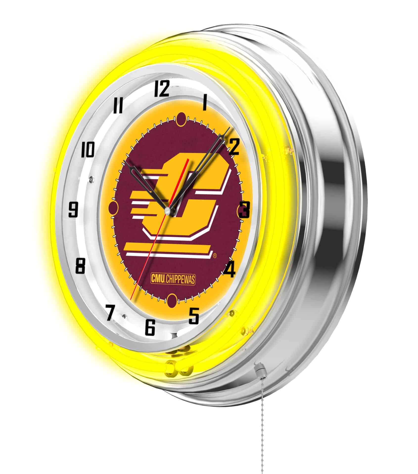 Central Michigan University 19-Inch Neon Logo Clock in Chrome 2 Central Michigan University 19-Inch Neon Logo Clock in Chrome - Image 2
