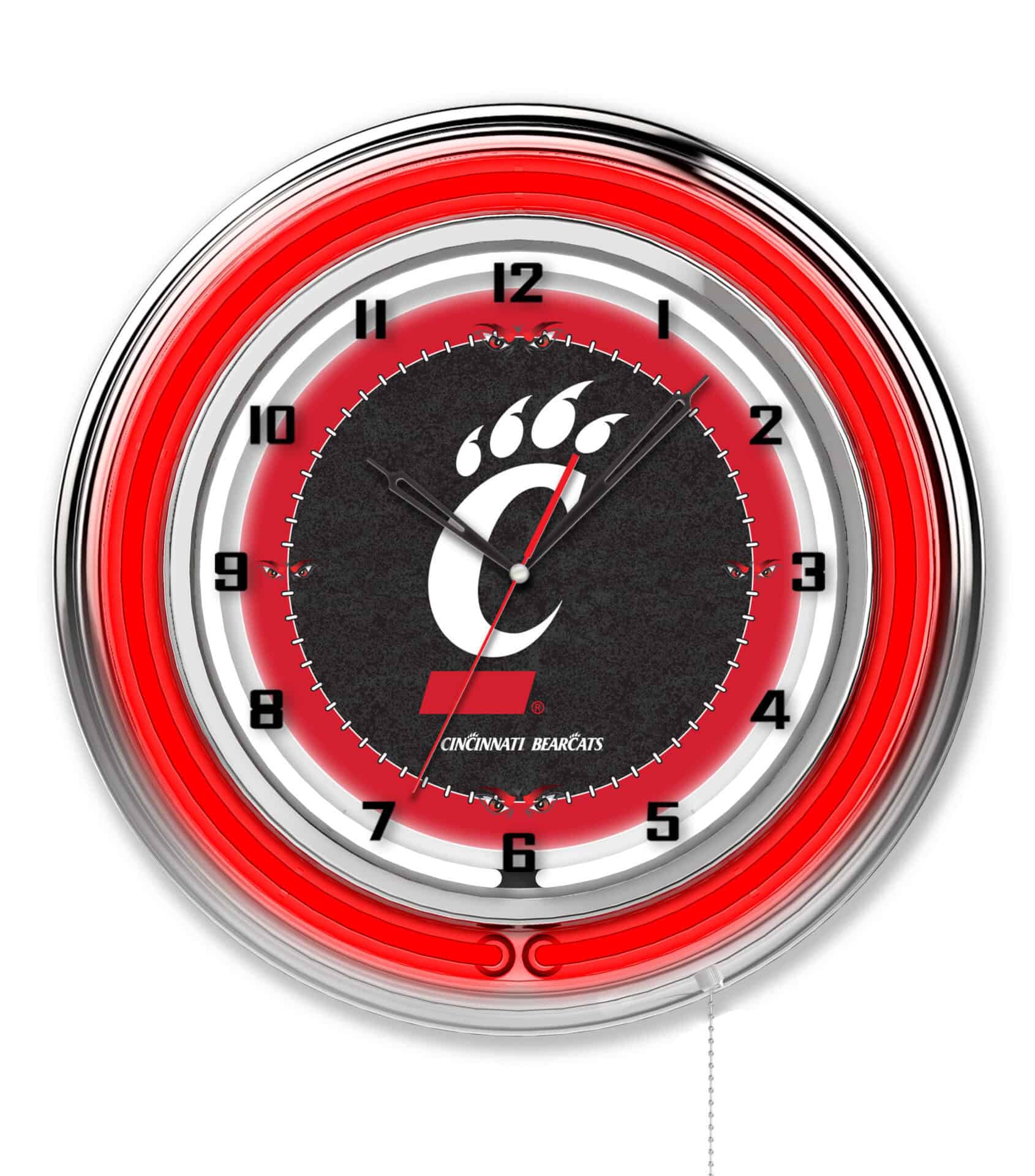 University of Cincinnati 19-Inch Neon Logo Clock in Chrome 1 University of Cincinnati 19-Inch Neon Logo Clock in Chrome