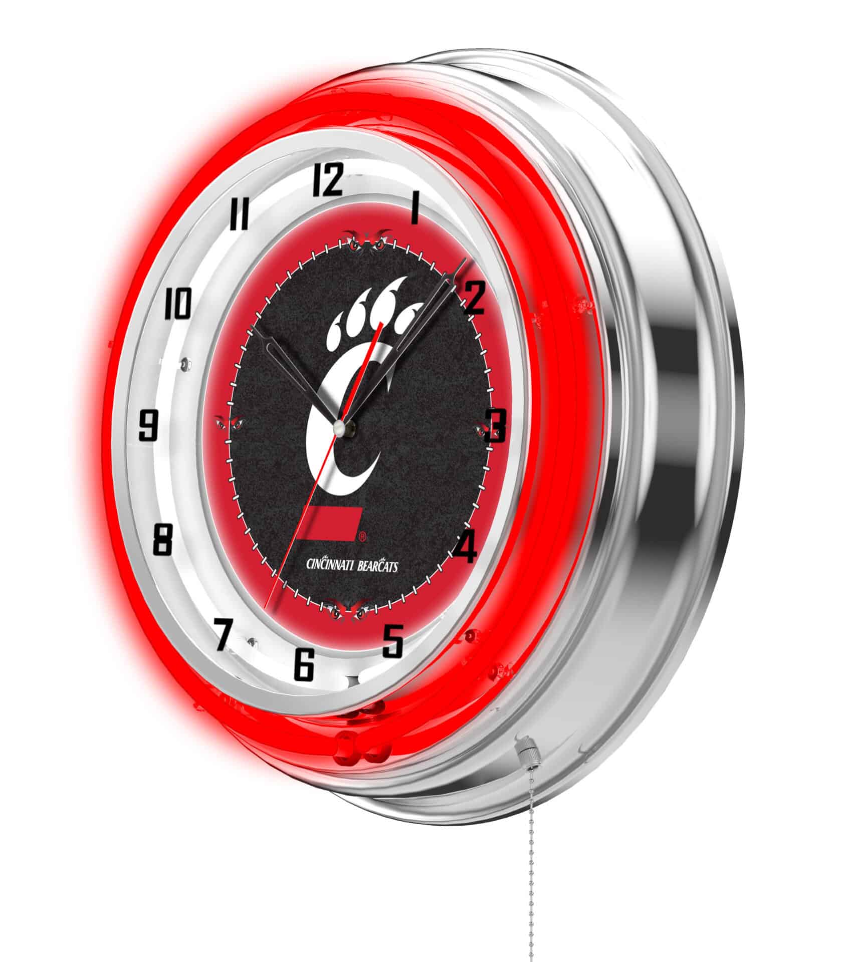 University of Cincinnati 19-Inch Neon Logo Clock in Chrome 2 University of Cincinnati 19-Inch Neon Logo Clock in Chrome - Image 2