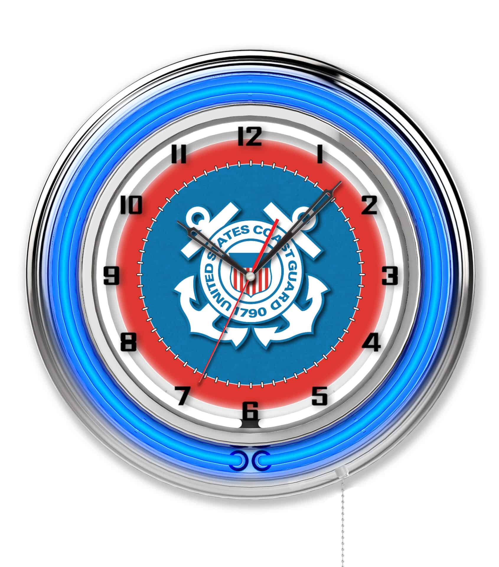 United States Coast Guard 19-Inch Neon Logo Clock in Chrome 1 United States Coast Guard 19-Inch Neon Logo Clock in Chrome