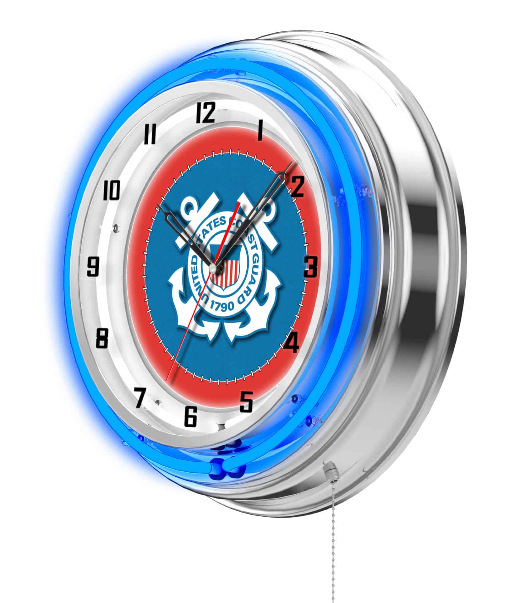United States Coast Guard 19-Inch Neon Logo Clock in Chrome 2 United States Coast Guard 19-Inch Neon Logo Clock in Chrome - Image 2