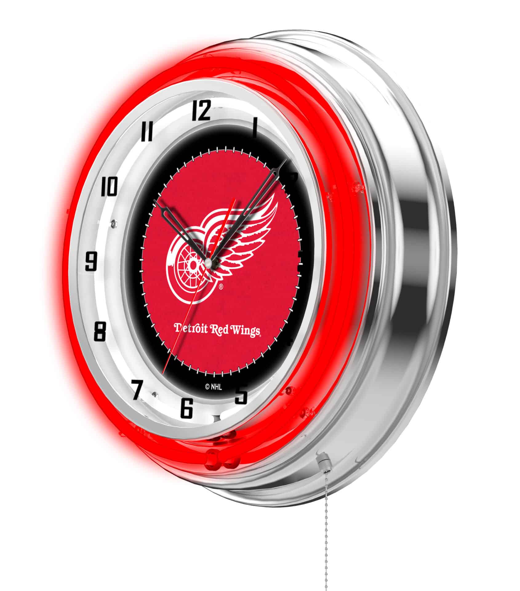 Detroit Red Wings 19-Inch Neon Logo Clock in Chrome 2 Detroit Red Wings 19-Inch Neon Logo Clock in Chrome - Image 2