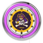 East Carolina University 19-Inch Neon Logo Clock in Chrome