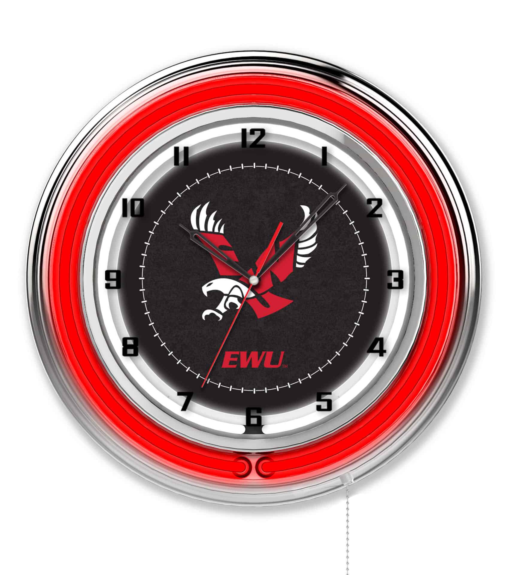 Eastern Washington University 19-Inch Neon Logo Clock in Chrome 1 Eastern Washington University 19-Inch Neon Logo Clock in Chrome