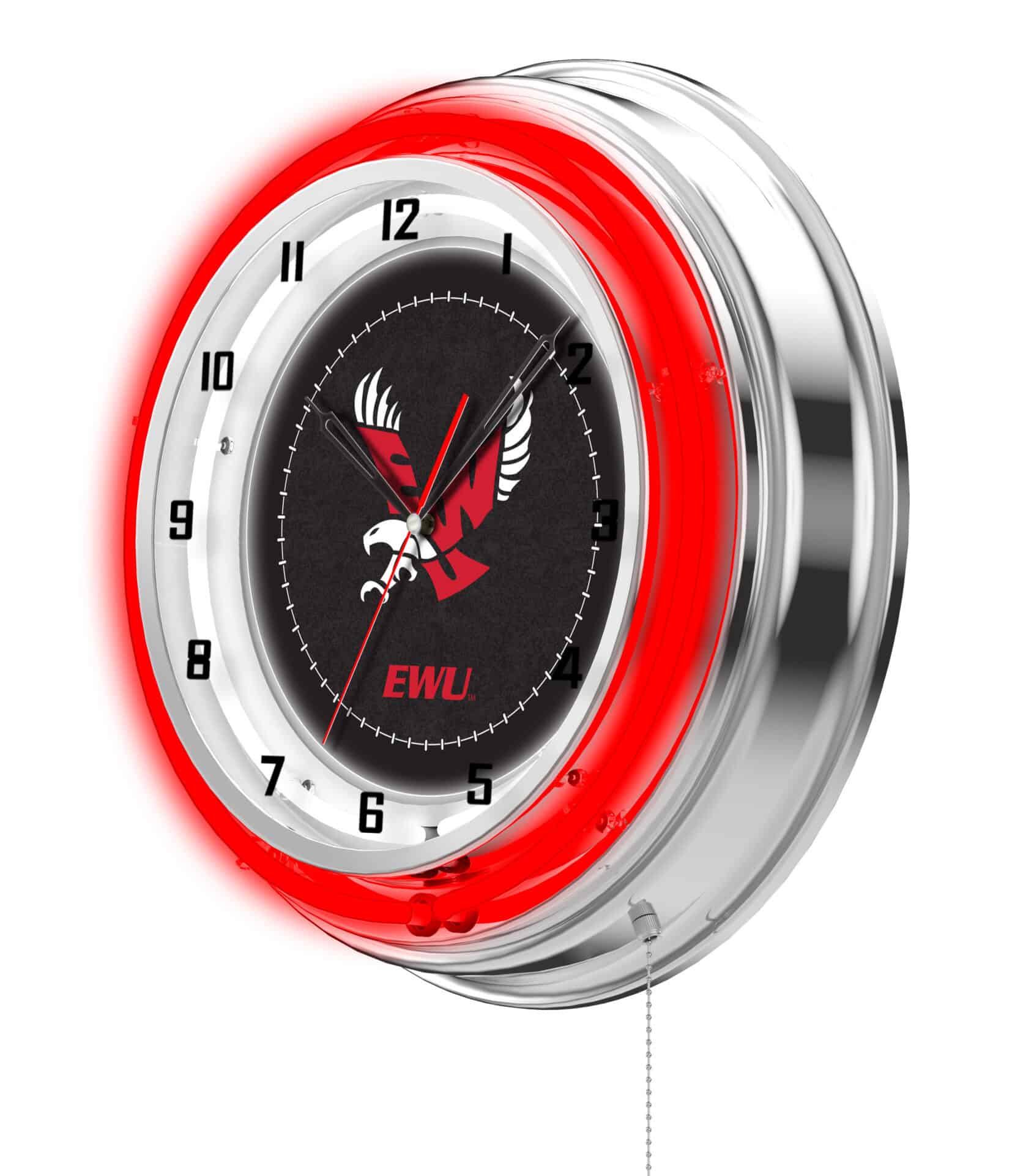 Eastern Washington University 19-Inch Neon Logo Clock in Chrome 2 Eastern Washington University 19-Inch Neon Logo Clock in Chrome - Image 2