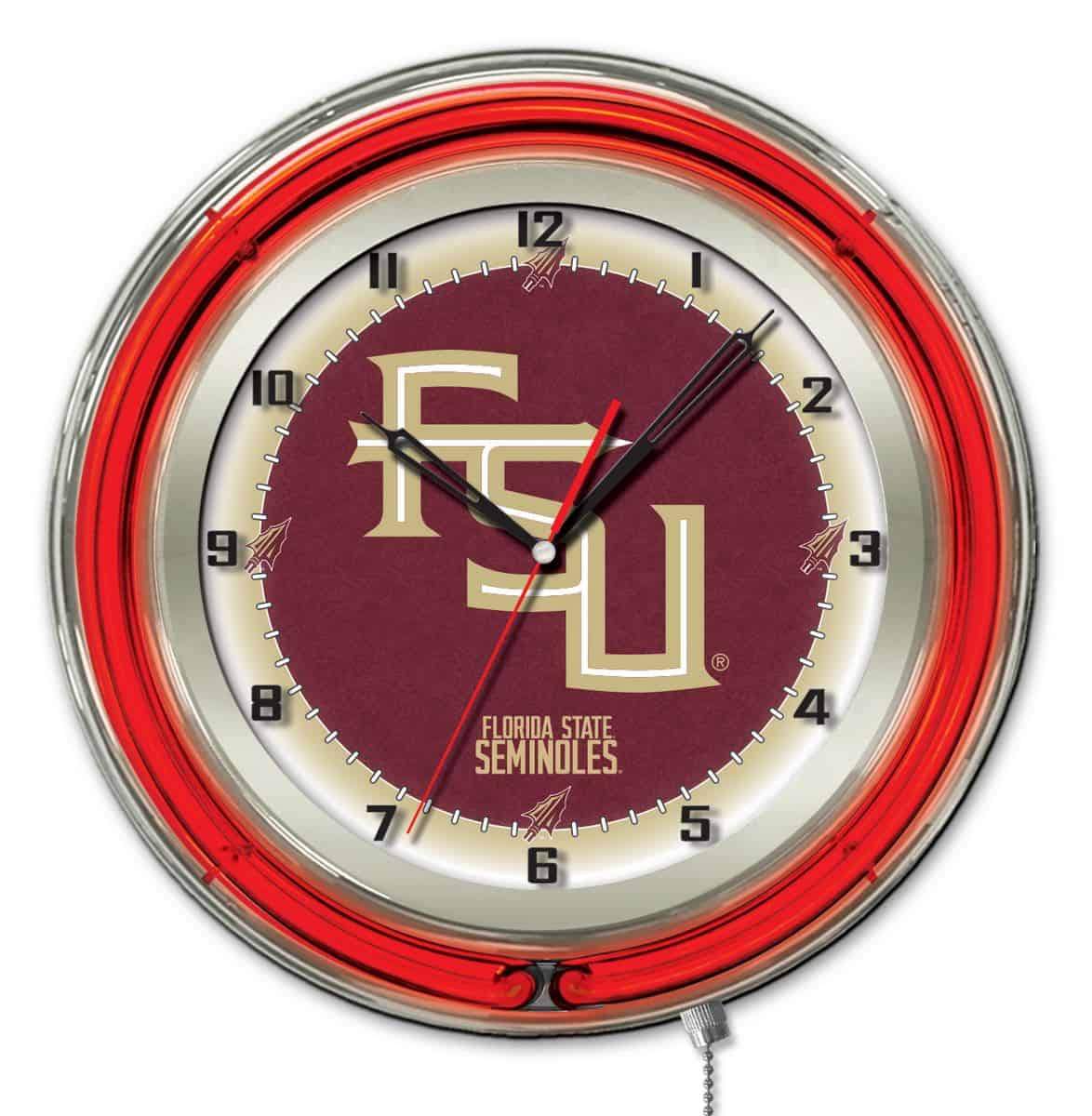 Florida State (Script) 19-Inch Neon Logo Clock in Chrome 1 Florida State (Script) 19-Inch Neon Logo Clock in Chrome