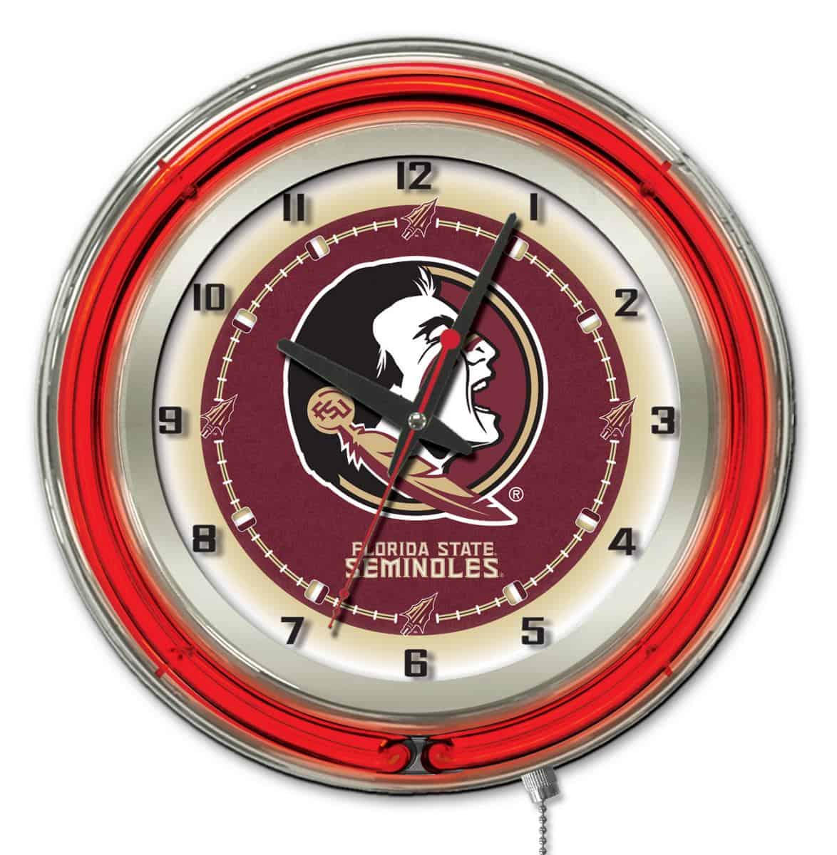 Florida State (Head) 19-Inch Neon Logo Clock in Chrome 1 Florida State (Head) 19-Inch Neon Logo Clock in Chrome