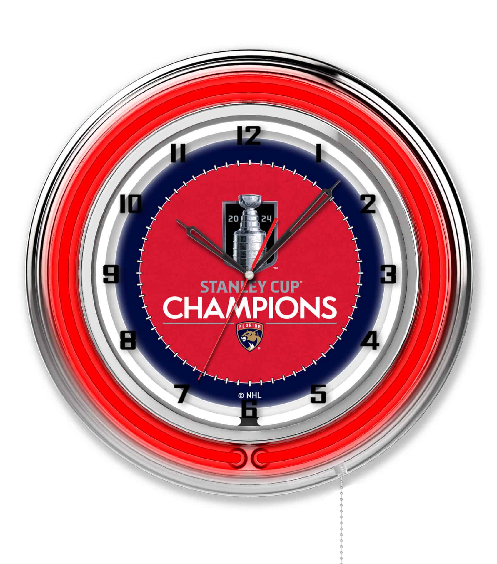 Florida Panthers - 2024 Stanley Cup 19-Inch Neon Logo Clock in Chrome 1 Florida Panthers - 2024 Stanley Cup 19-Inch Neon Logo Clock in Chrome