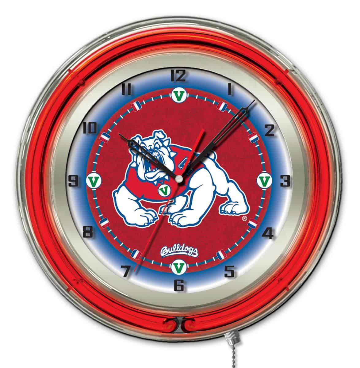 Fresno State University 19-Inch Neon Logo Clock in Chrome 1 Fresno State University 19-Inch Neon Logo Clock in Chrome