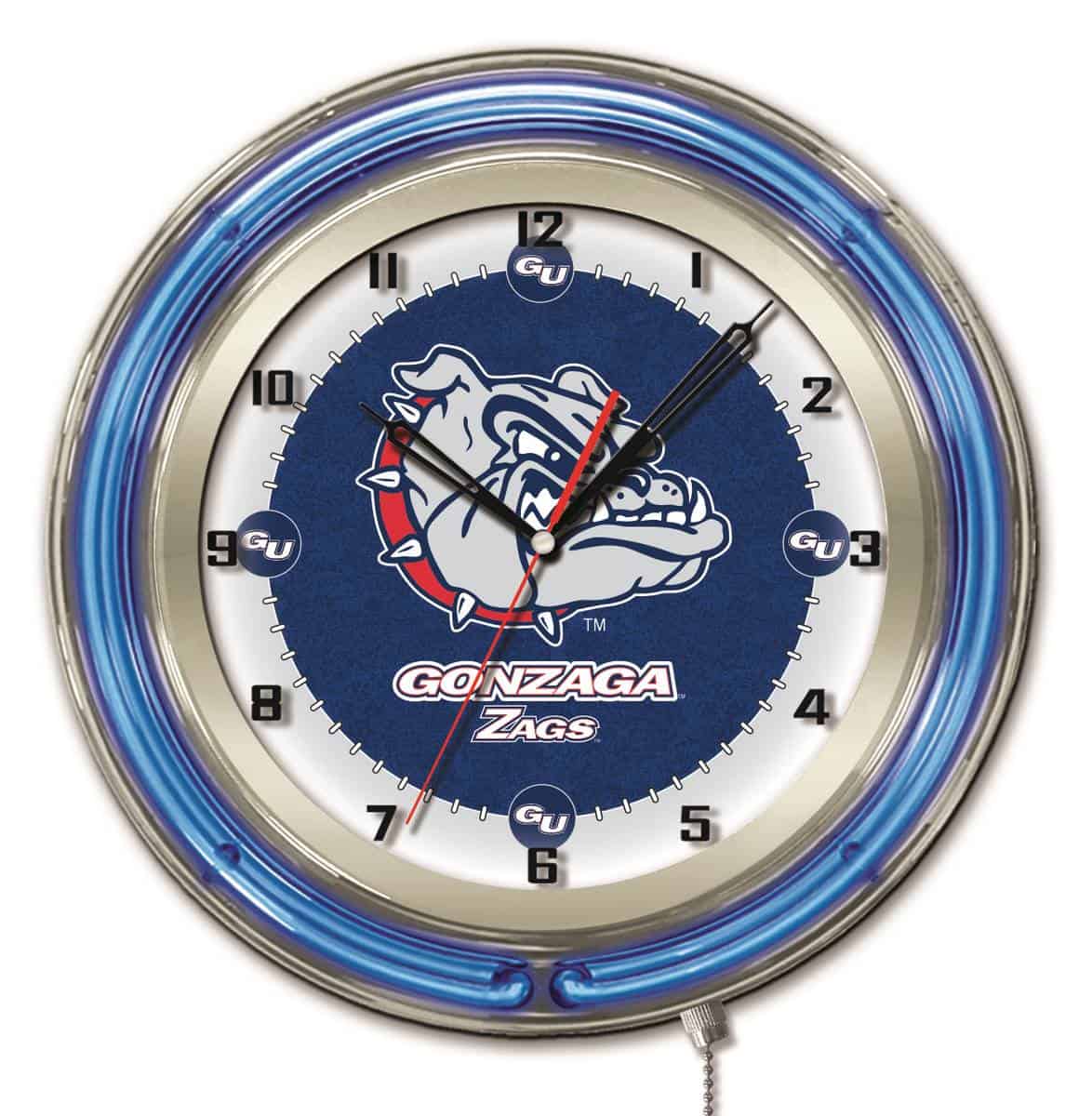 Gonzaga 19-Inch Neon Logo Clock in Chrome 1 Gonzaga 19-Inch Neon Logo Clock in Chrome